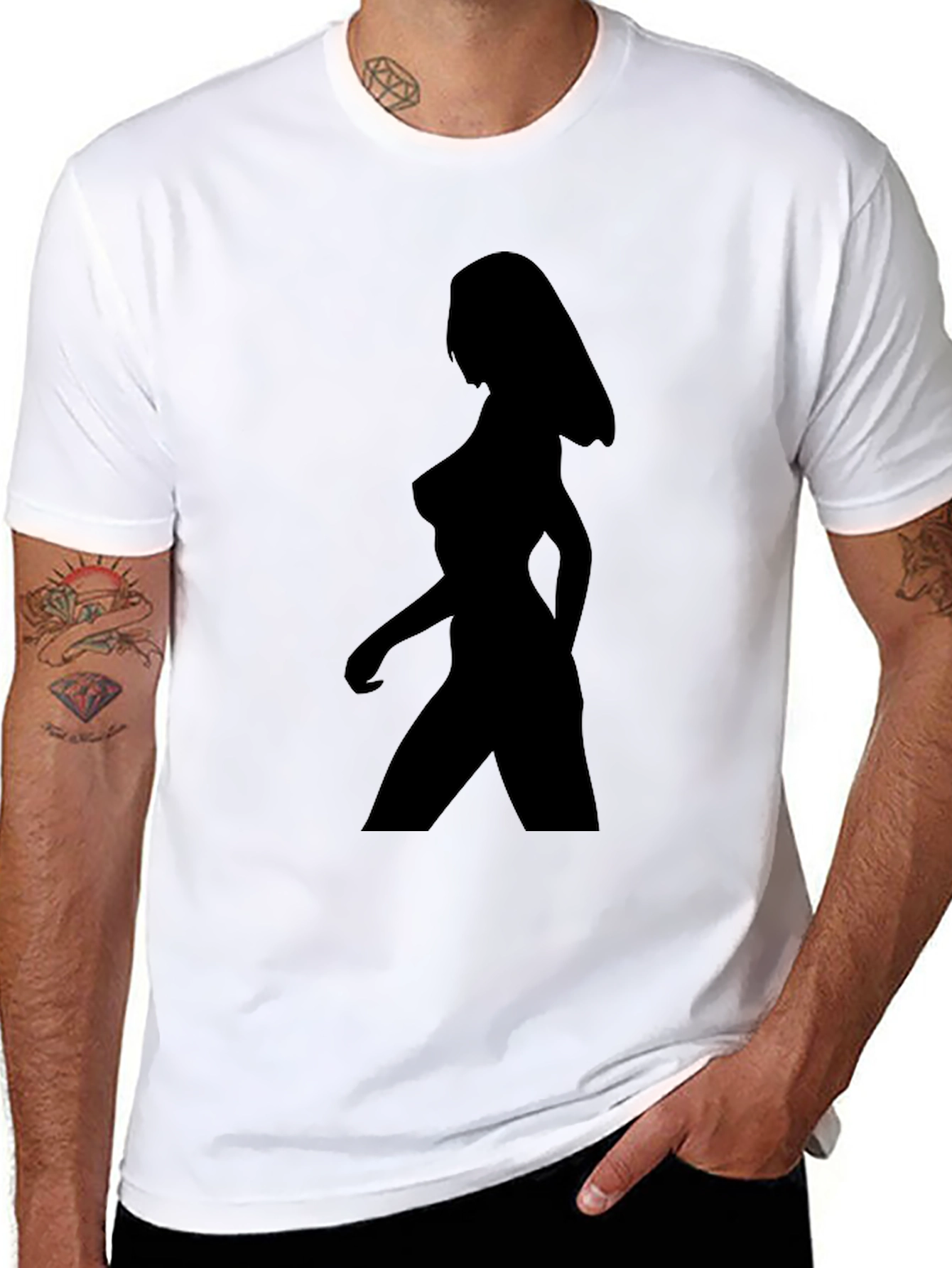 Black Silhouette Woman Graphic T-Shirt - Black Unisex Tee view 8