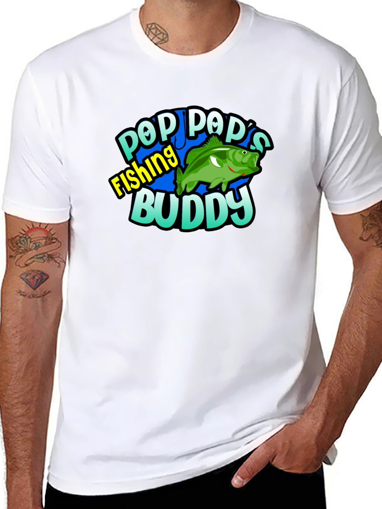 Black Pop Pop's Fishing Buddy Black T-Shirt view 8