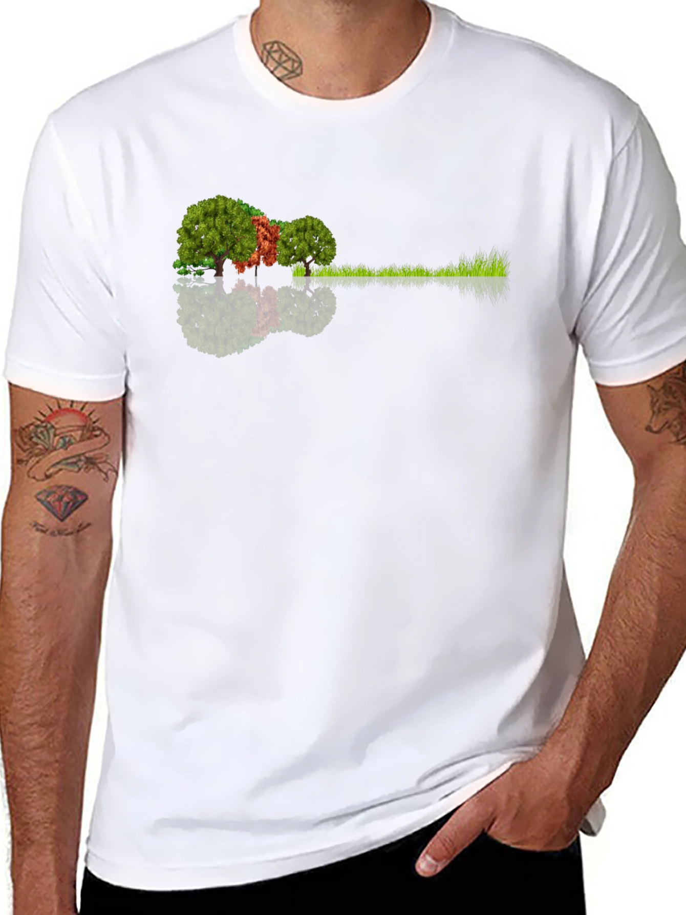 Black Nature Guitar Tee: Eco-Friendly Music Lover's Shirt view 8
