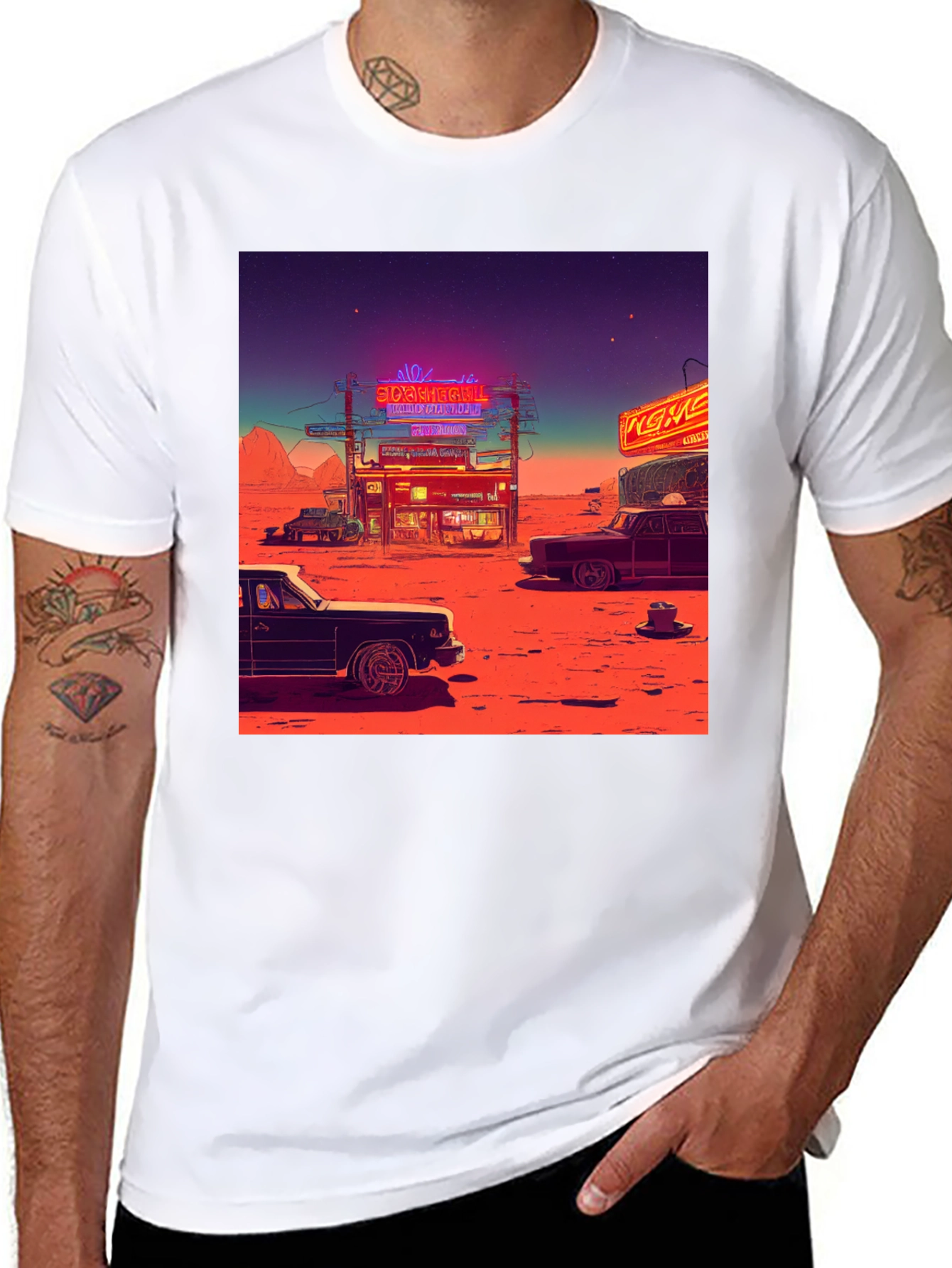 Black Retro Desert Neon T-Shirt view 8