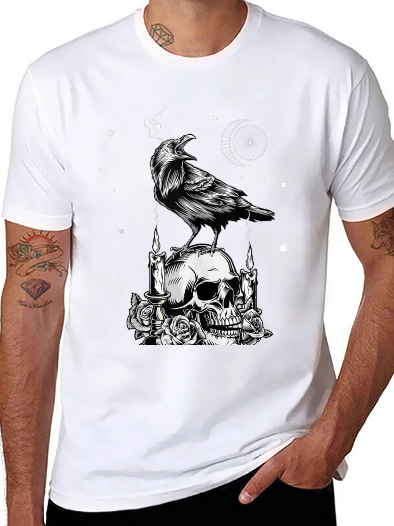 Black Raven & Skull Graphic Tee view 8