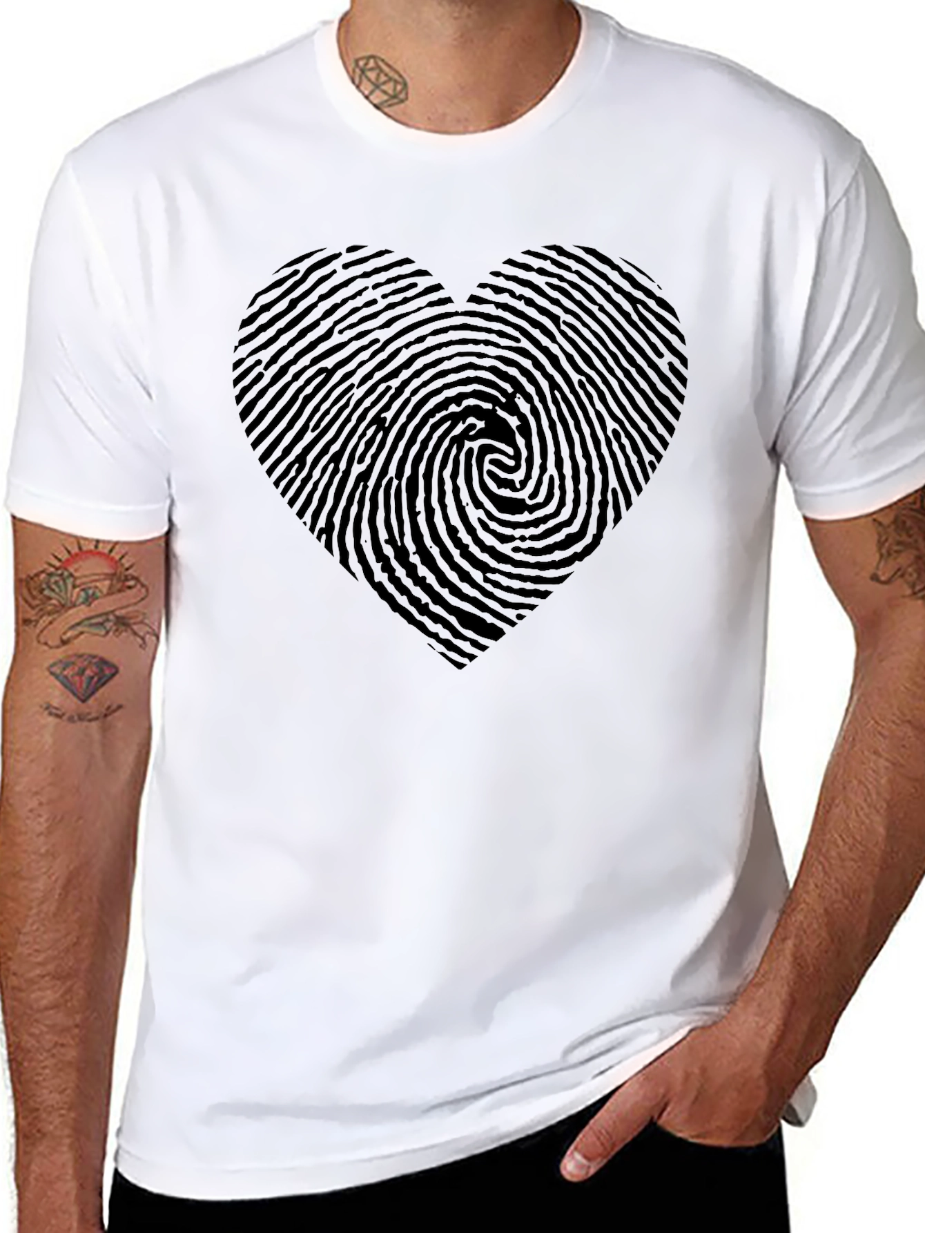 Black Fingerprint Heart Black T-Shirt view 8