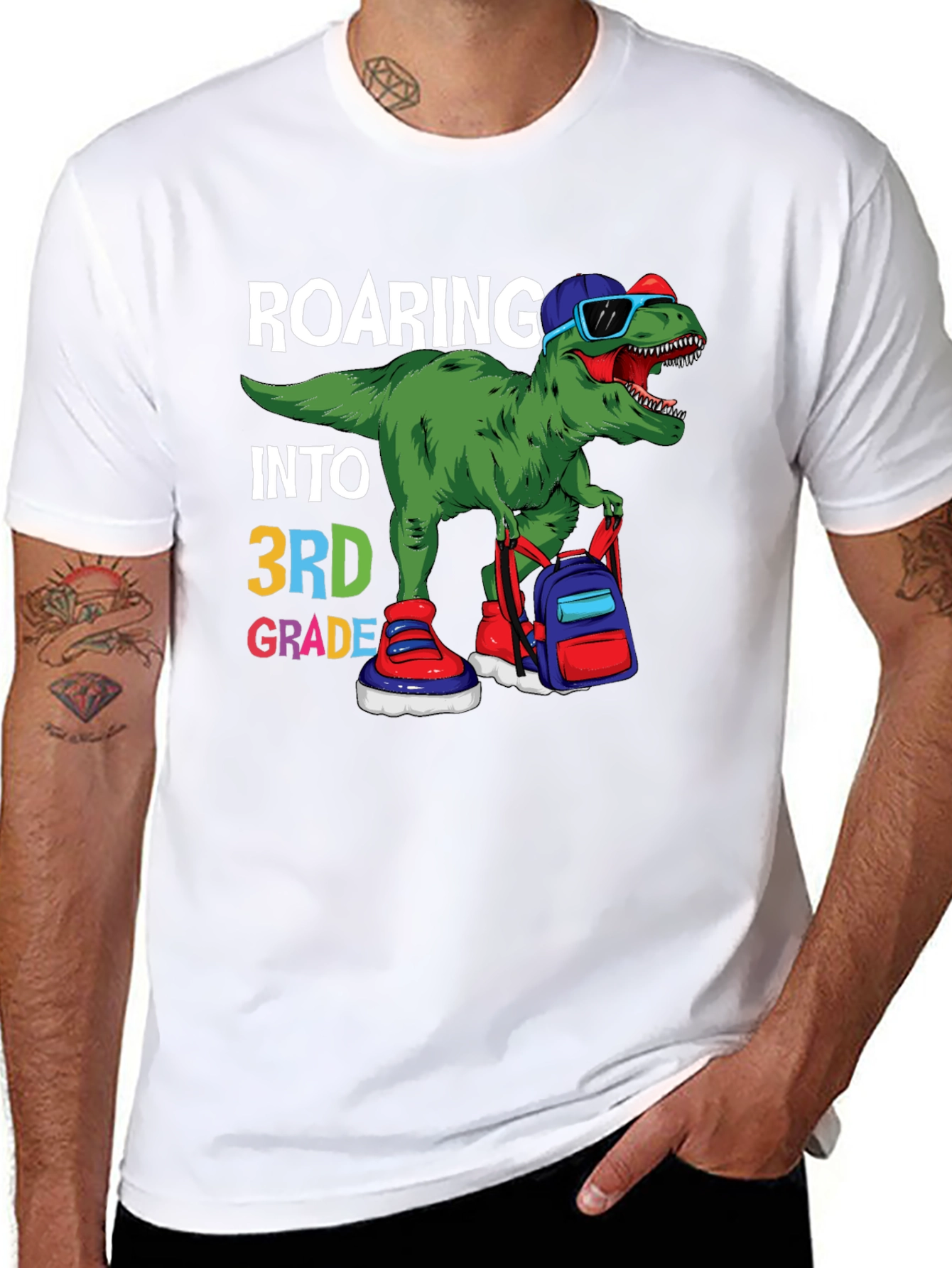 Black Roaring Into 3rd Grade Dinosaur T-Shirt view 8