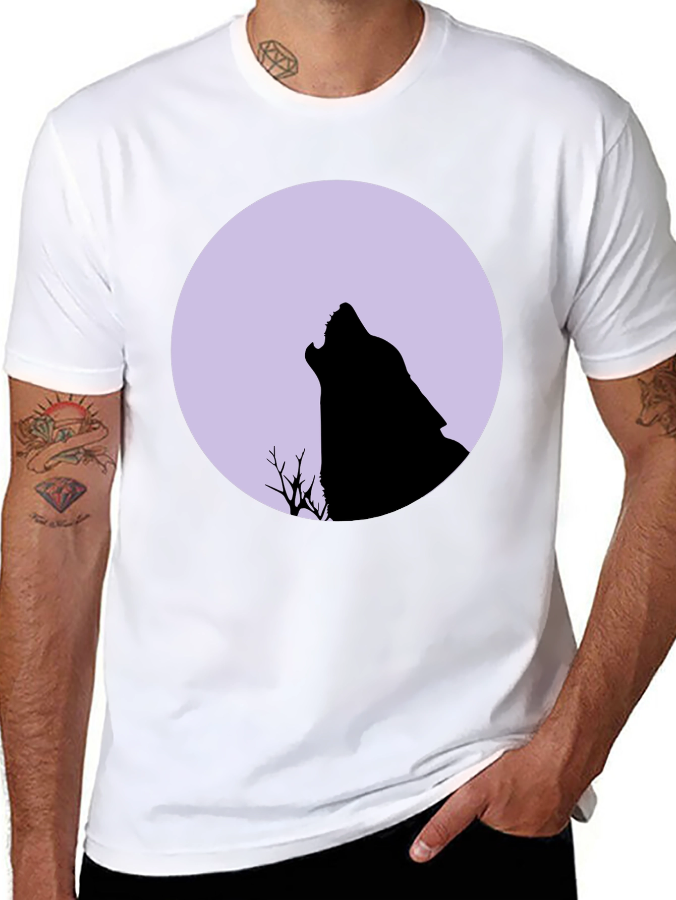 Black Wolf Moon Graphic Tee - Black Cotton T-Shirt view 8