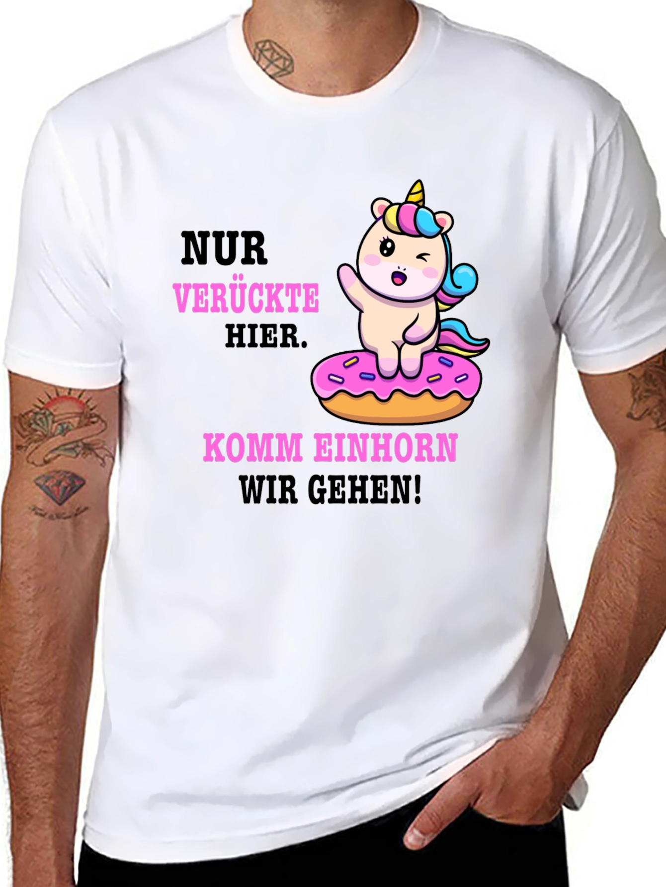 Black Funny Unicorn Donut T-Shirt - Verruckte Hier Komm Einhorn view 8