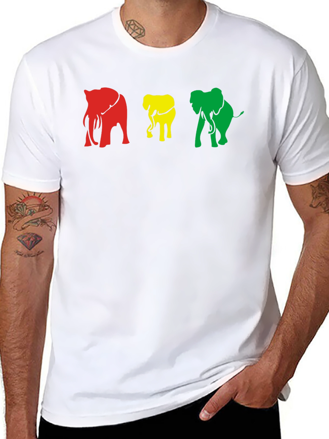 Black Rasta Elephants Graphic Tee - Black Cotton T-Shirt view 8