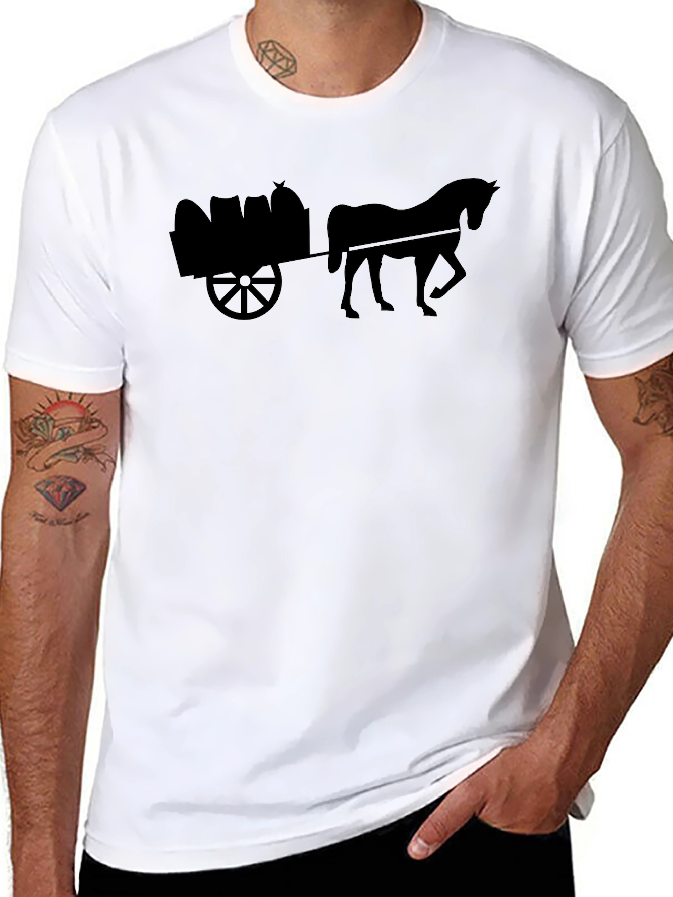 Black Horse & Cart Black T-Shirt - Equestrian Style view 8