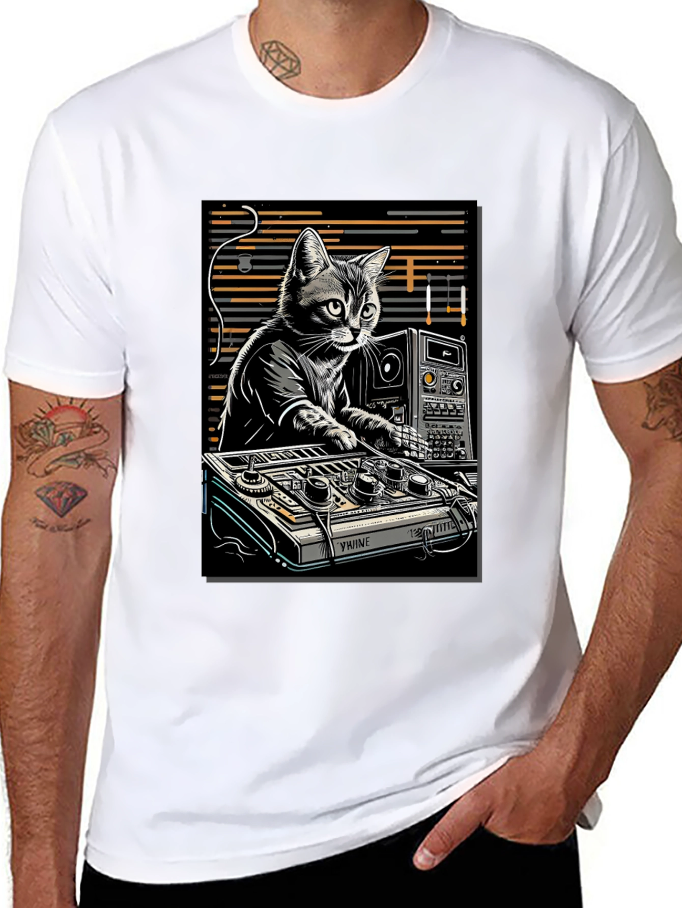 Black DJ Cat Graphic T-Shirt view 8