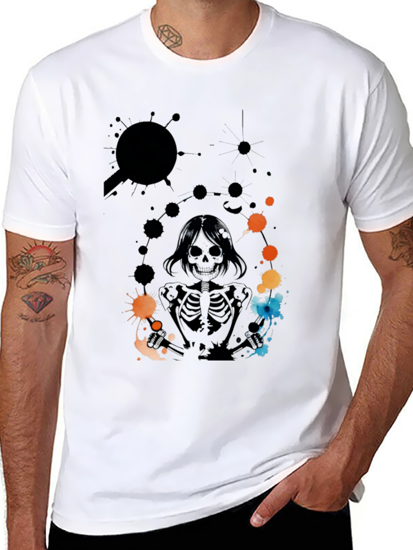 Black Skeleton Print Black T-Shirt view 8