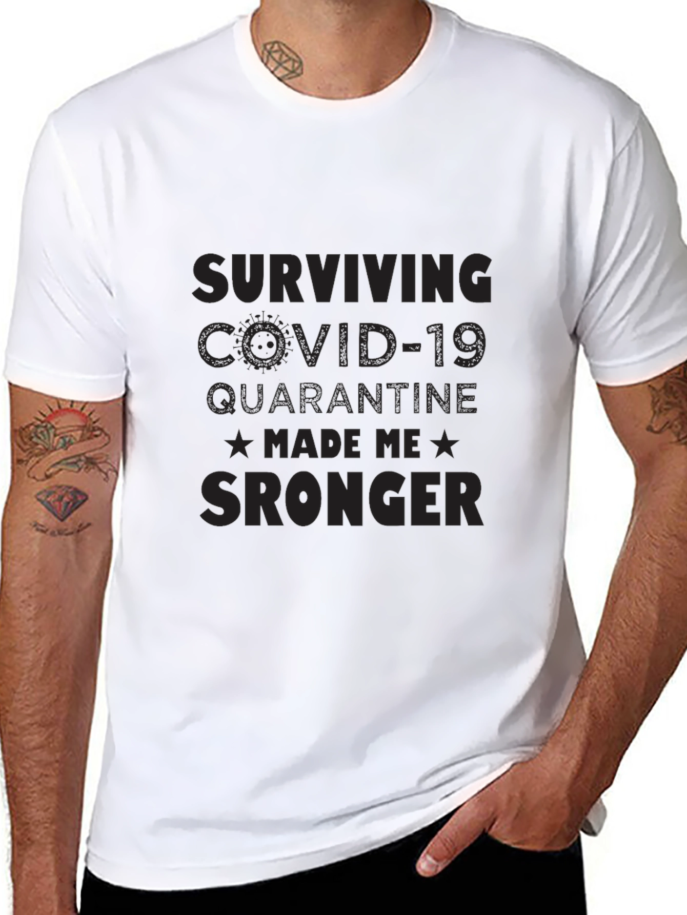 Black COVID-19 Quarantine Survivor T-Shirt - Made Me Stronger view 8