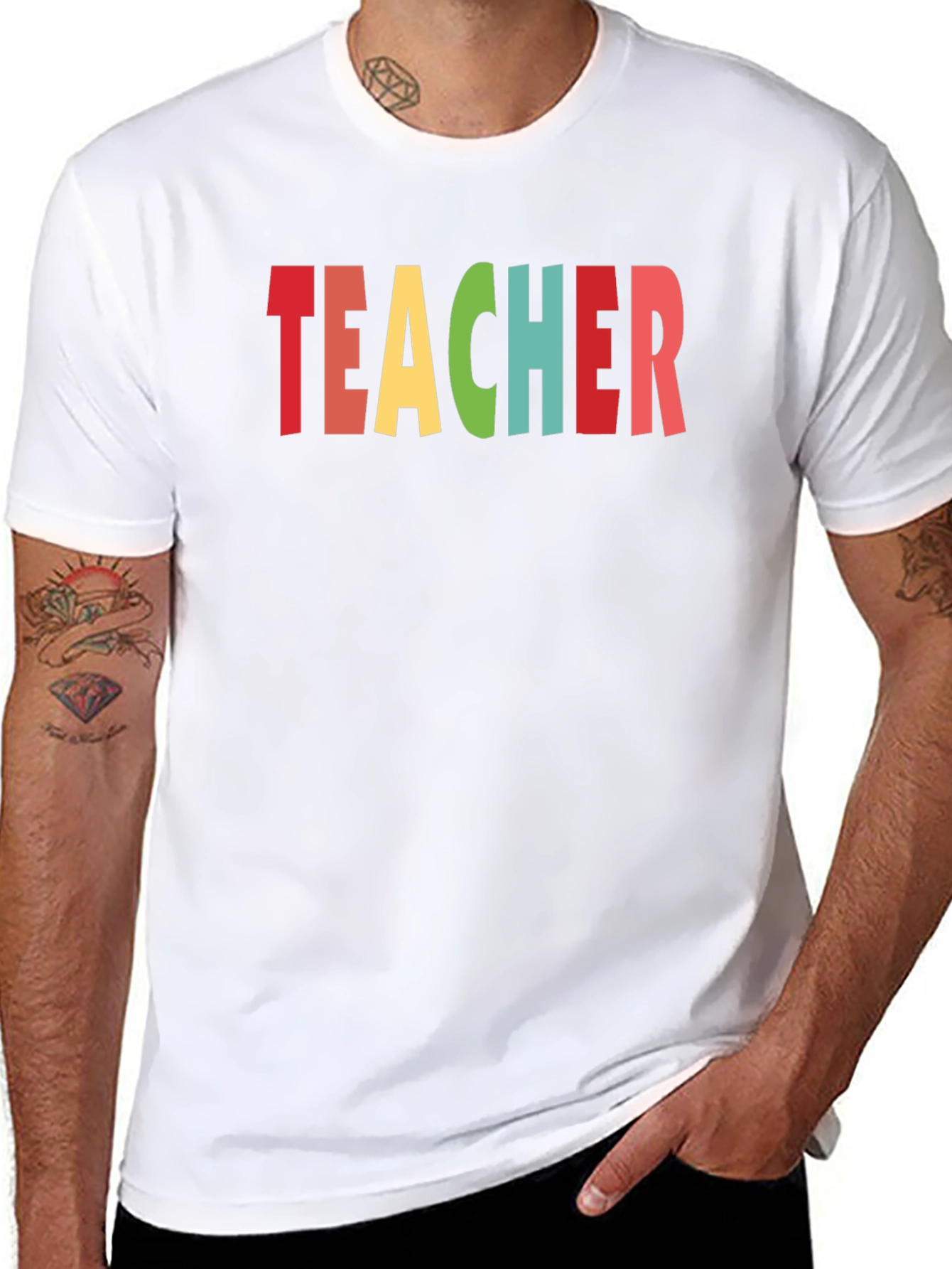 Black Colorful Teacher T-Shirt - Unisex Crew Neck view 8
