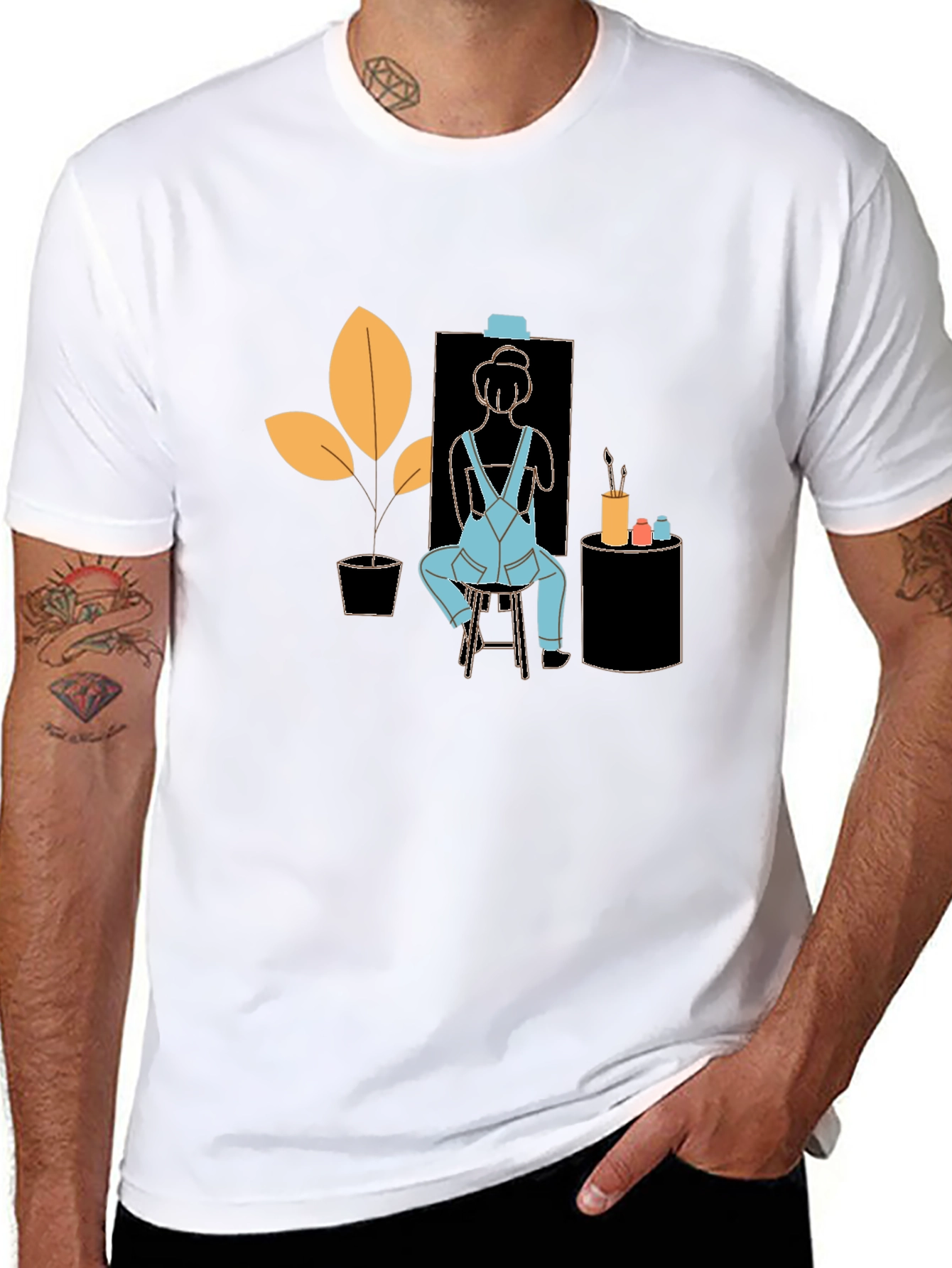 Black Artist Tee: Quirky Painter Graphic T-Shirt view 8