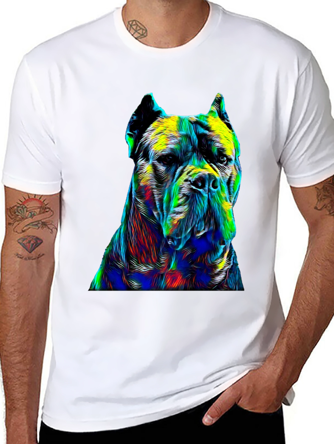 Black Abstract Dog Print Black T-Shirt view 8