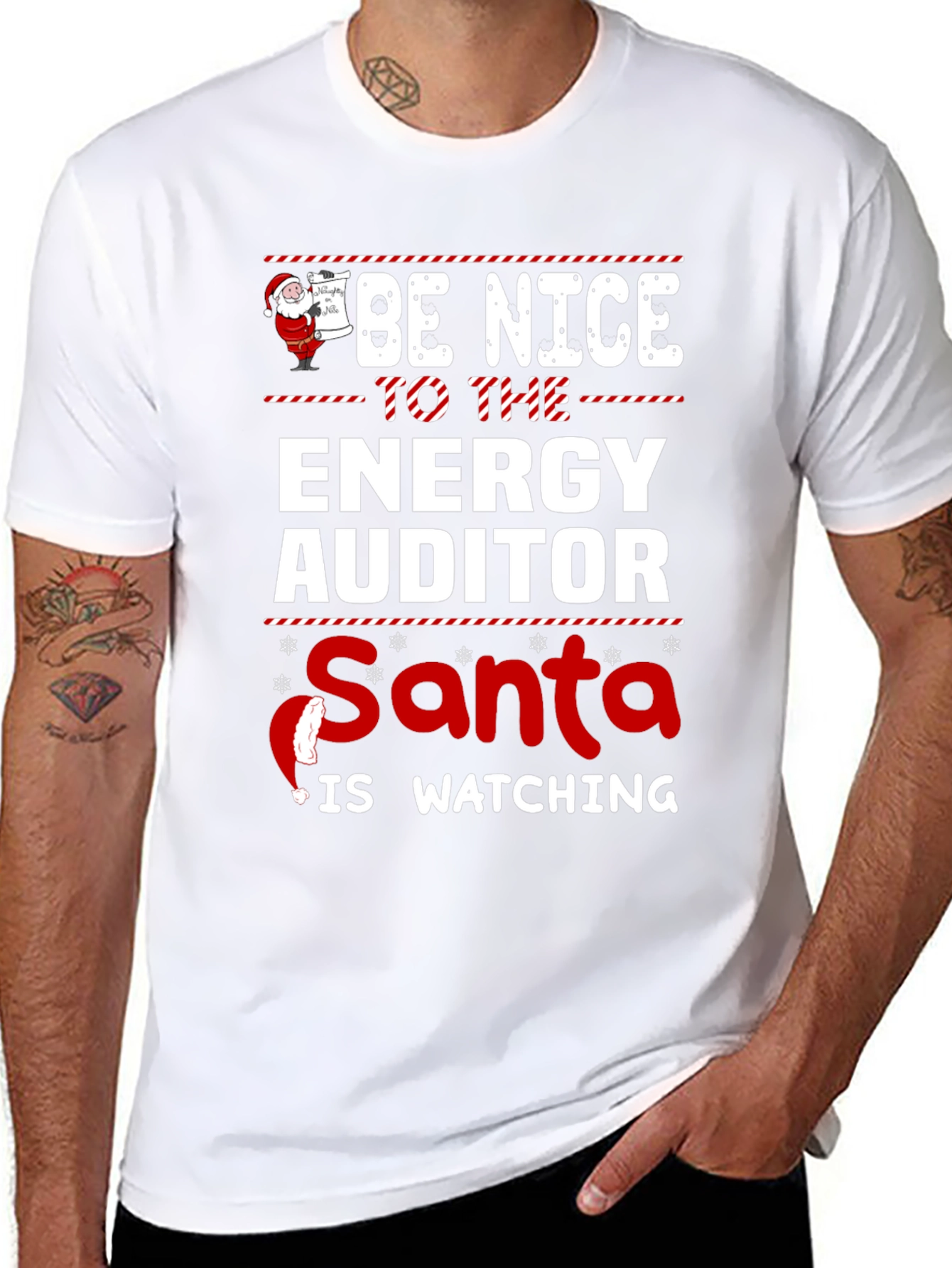 Black Be Nice to The Energy Auditor Santa Watching T-Shirt view 8