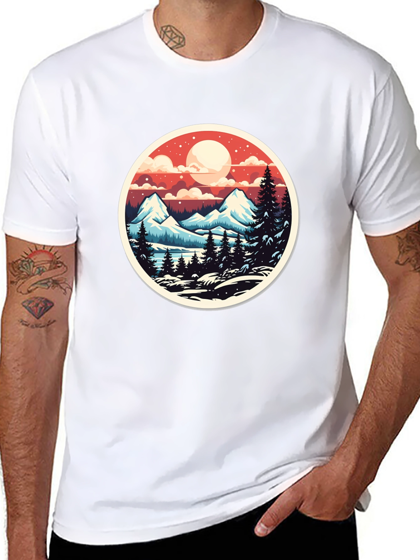 Black Mountain Landscape Graphic Tee - Black Casual T-Shirt view 8