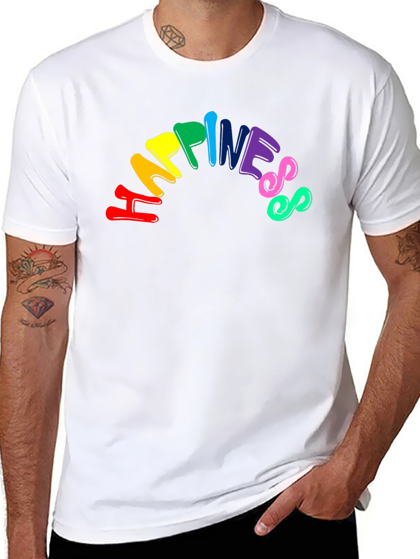 Black Happiness Rainbow Graphic Tee - Unisex Black T-Shirt view 8