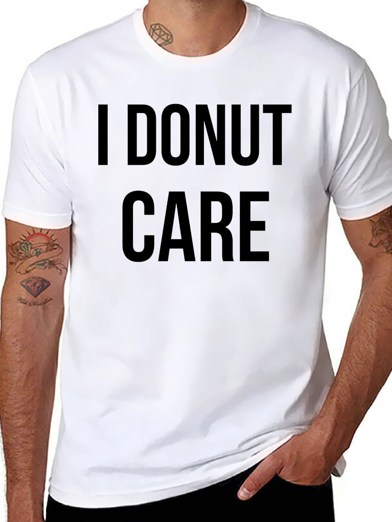 Black I Donut Care Black T-Shirt - Funny Casual Tee view 8