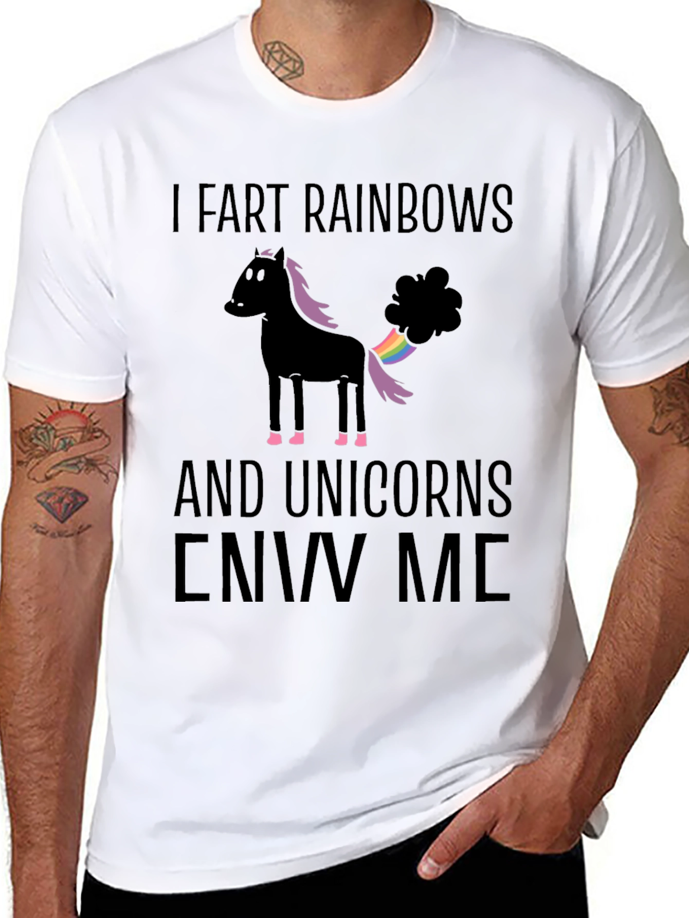 Black I Fart Rainbows Funny Graphic T-Shirt view 8