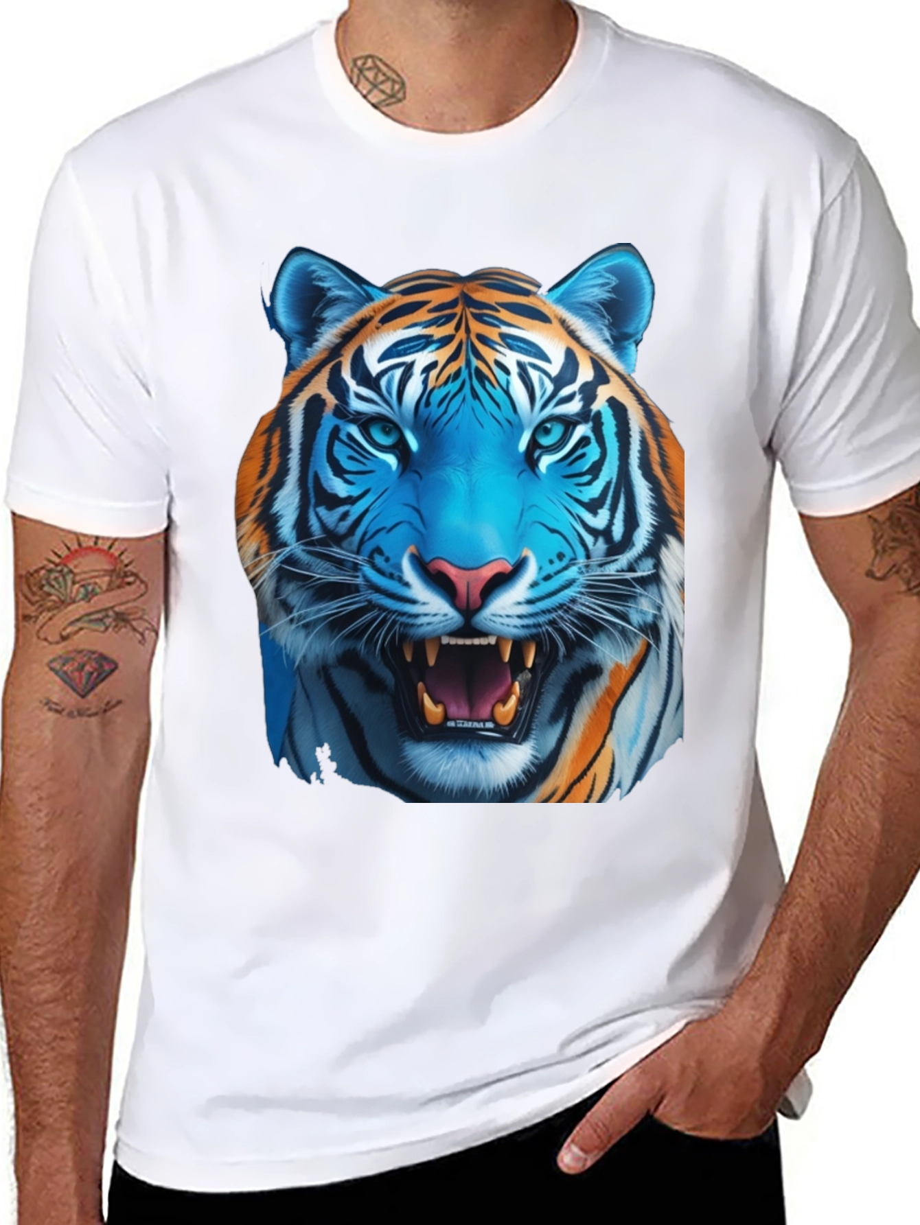 Black Bold Tiger Graphic Tee - Men's Black T-Shirt view 8