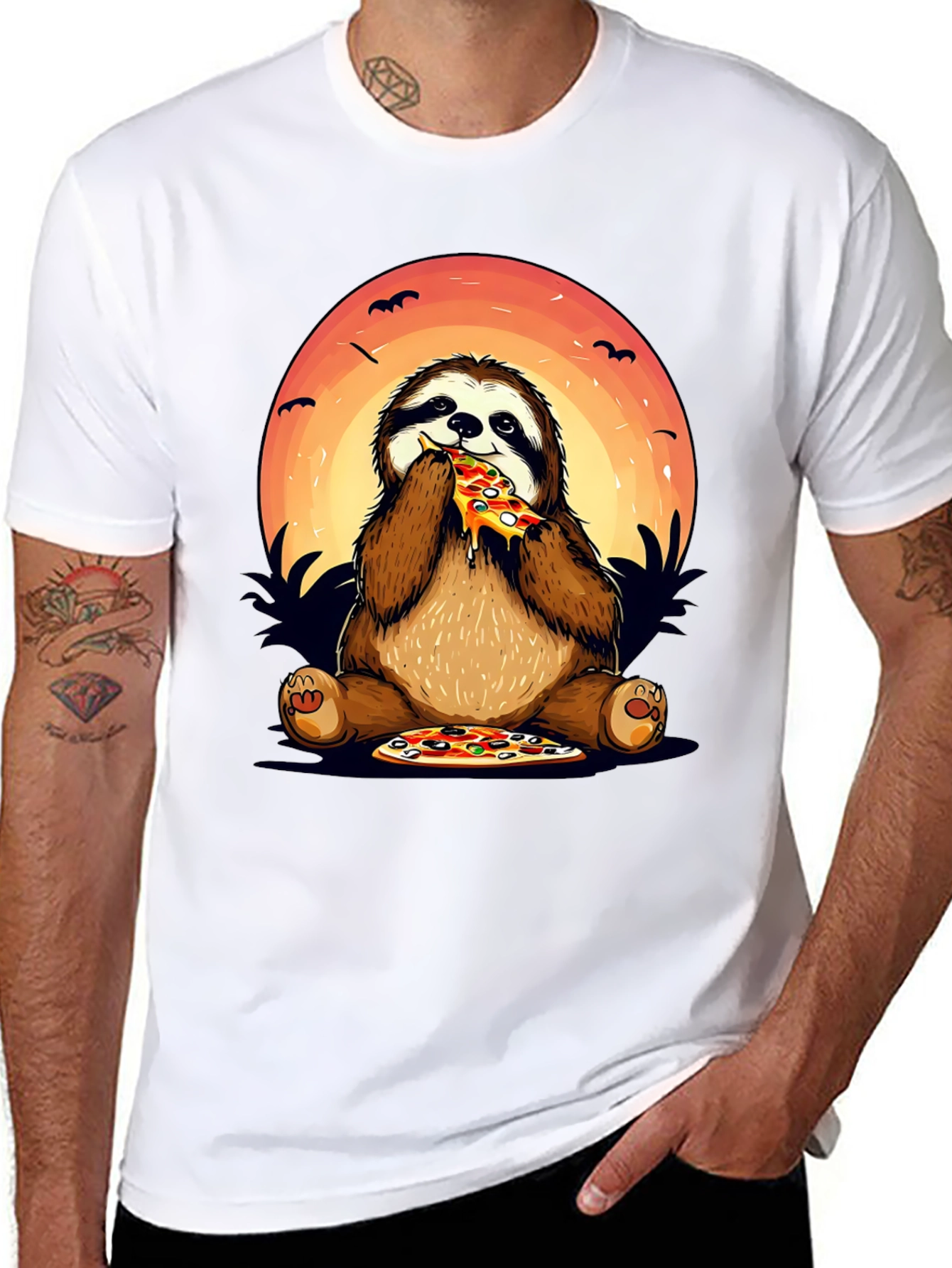 Black Sloth Pizza Lover Graphic T-Shirt view 8