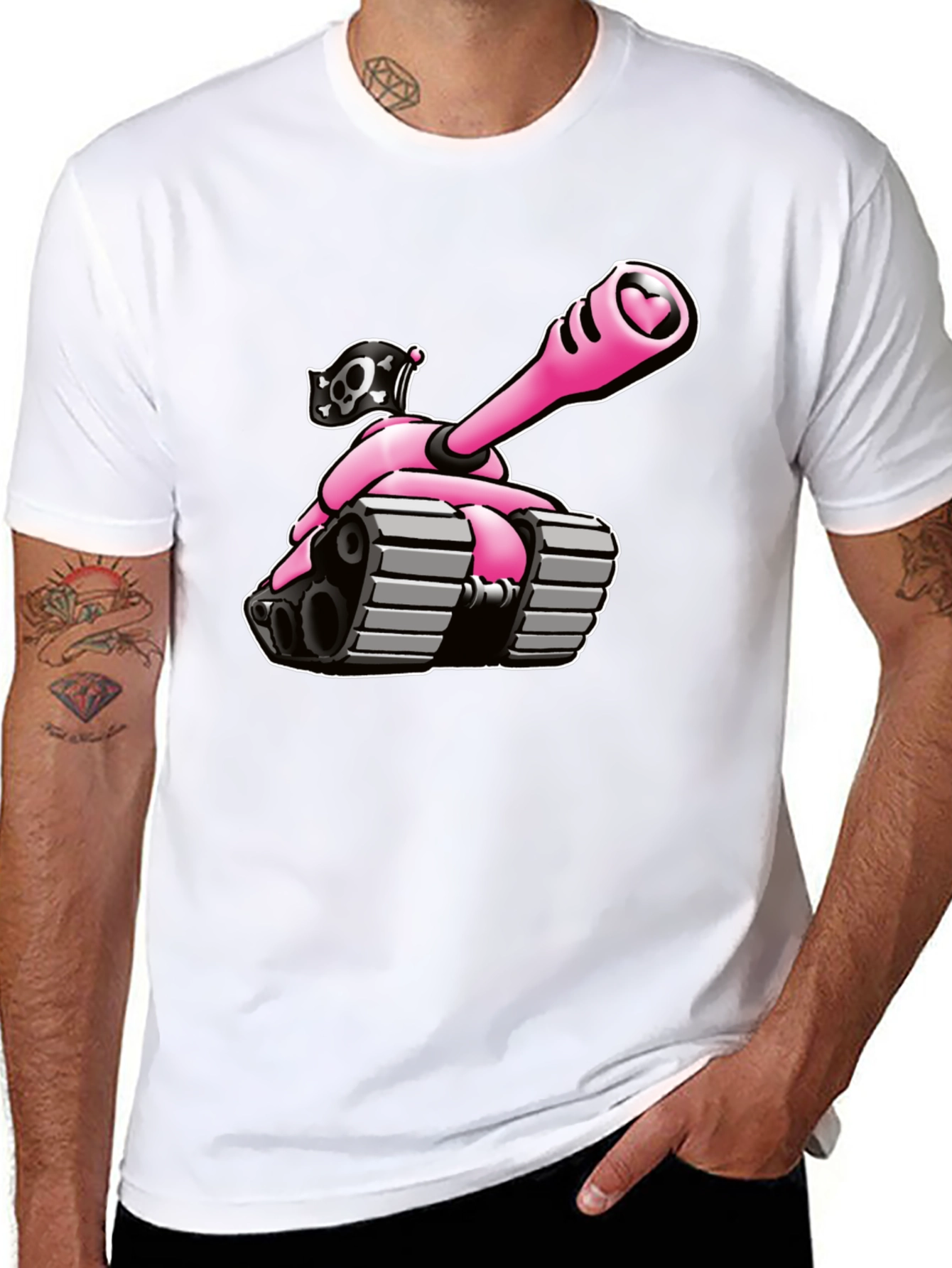 Black Pink Tank T-Shirt - Heart Cannon Pirate Tee view 8