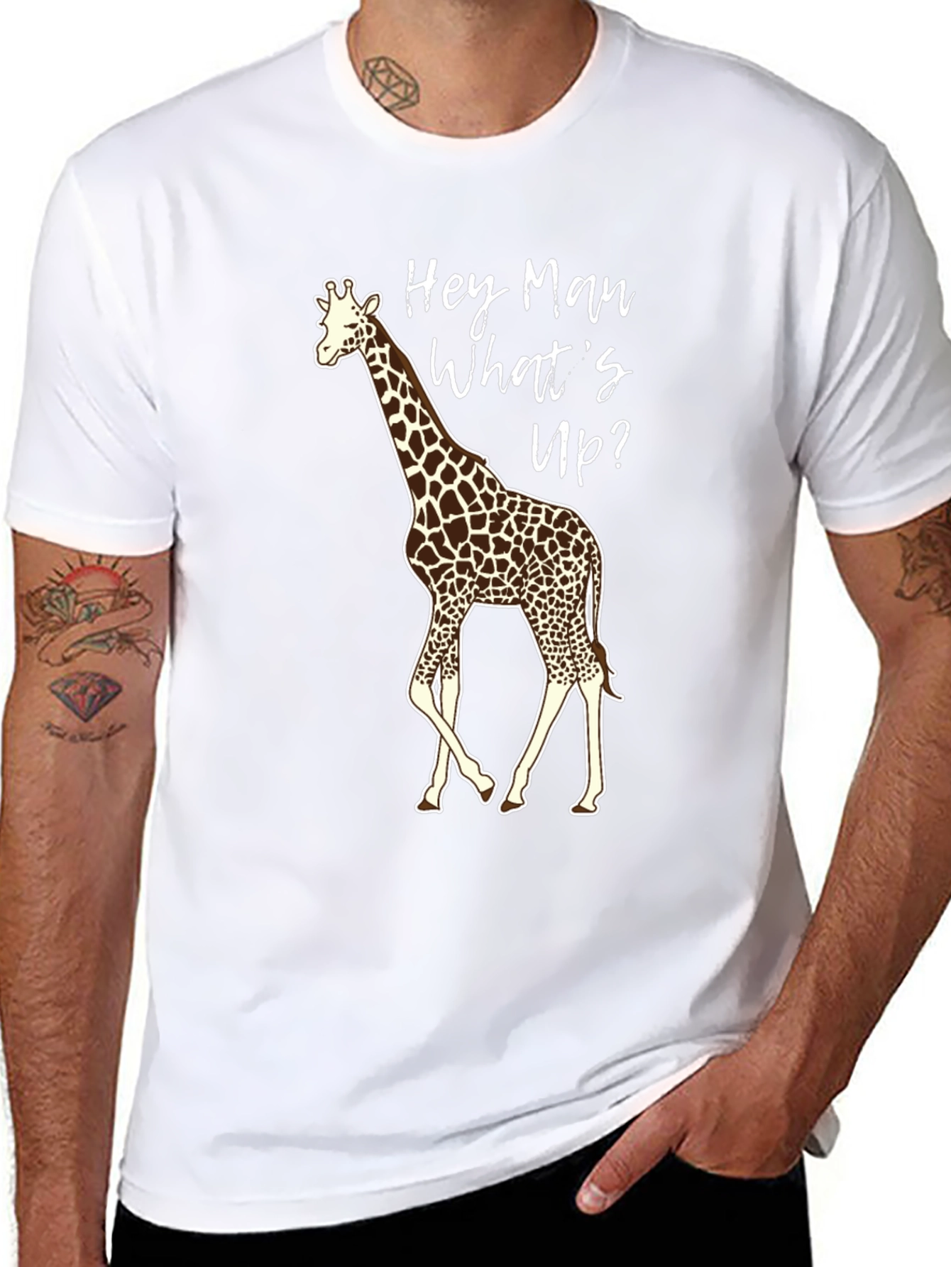 Black Hey Man Giraffe Graphic Tee view 8
