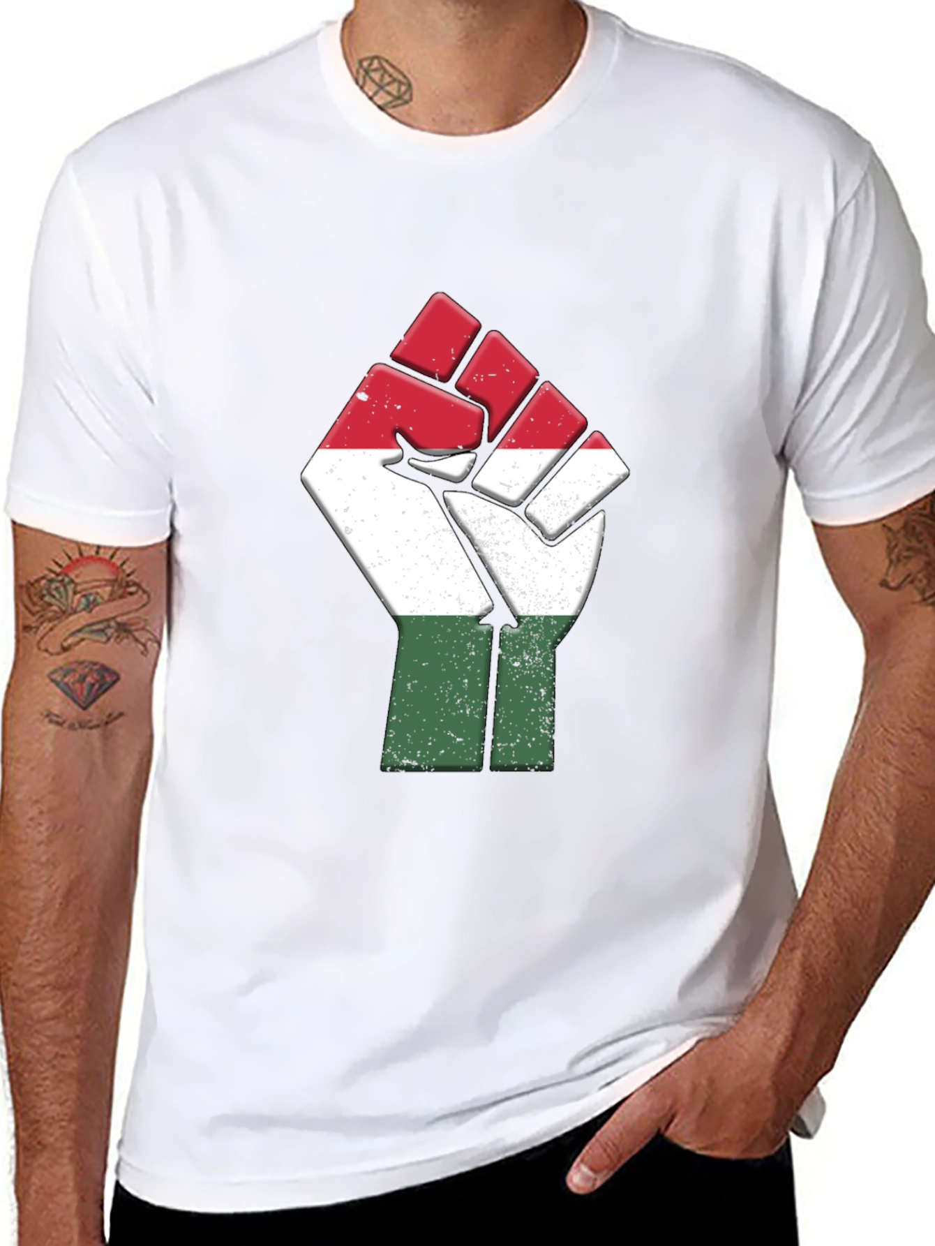 Black Hungarian Flag Fist T-Shirt - Solidarity Tee view 8