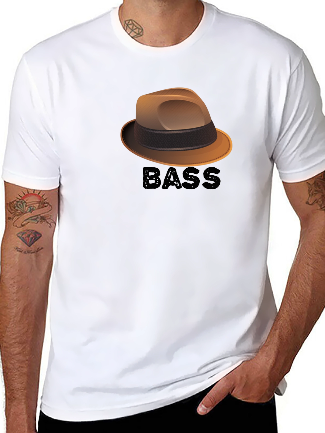 Black Bass Hat Graphic T-Shirt - Cool Music Lover Tee view 8