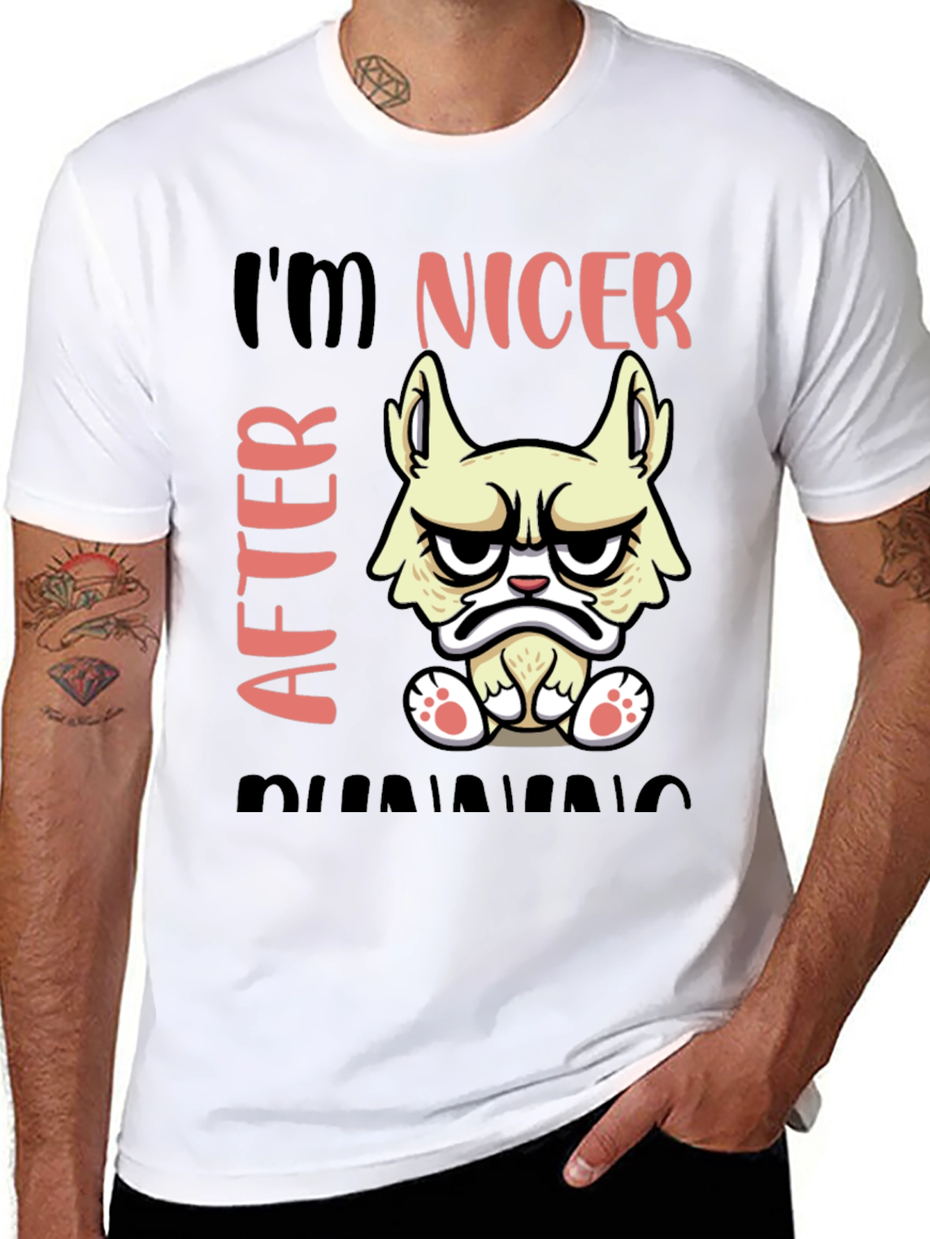 Black Funny Grumpy Cat T-Shirt - I'm Nicer After Running view 8