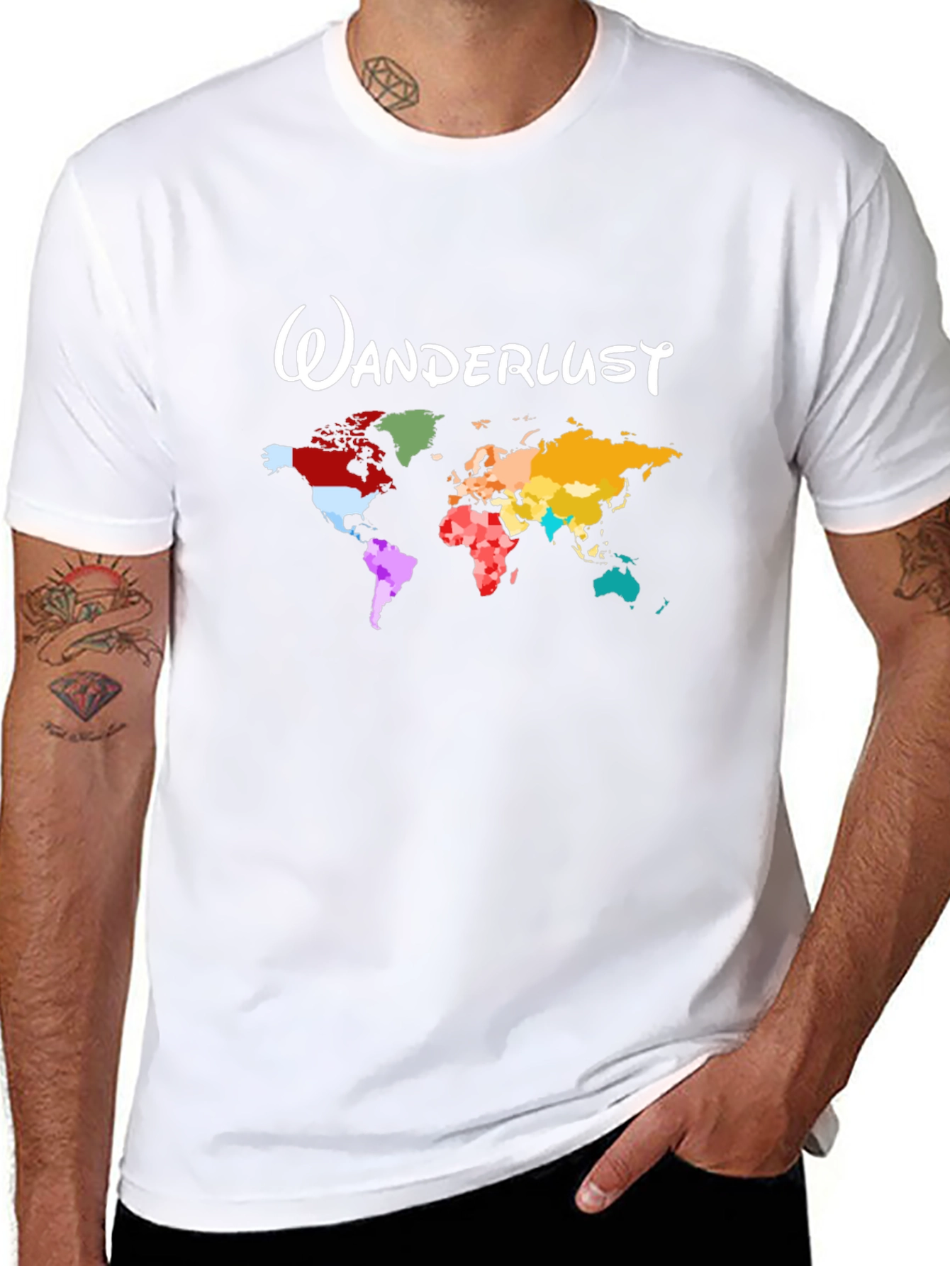 Black Wanderlust World Map Black T-Shirt view 8
