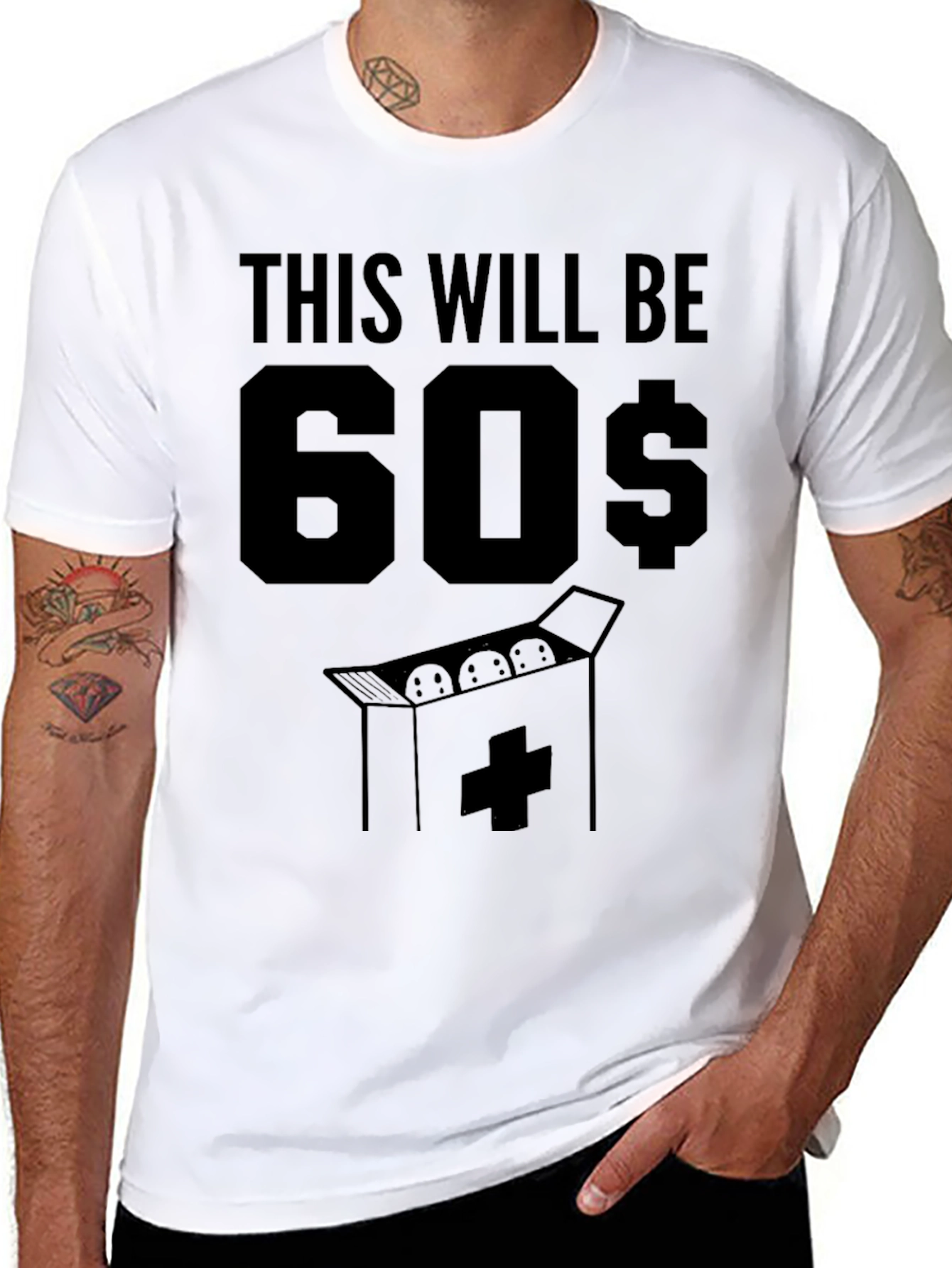 Black Funny 60$ Pills Humor T-Shirt view 8