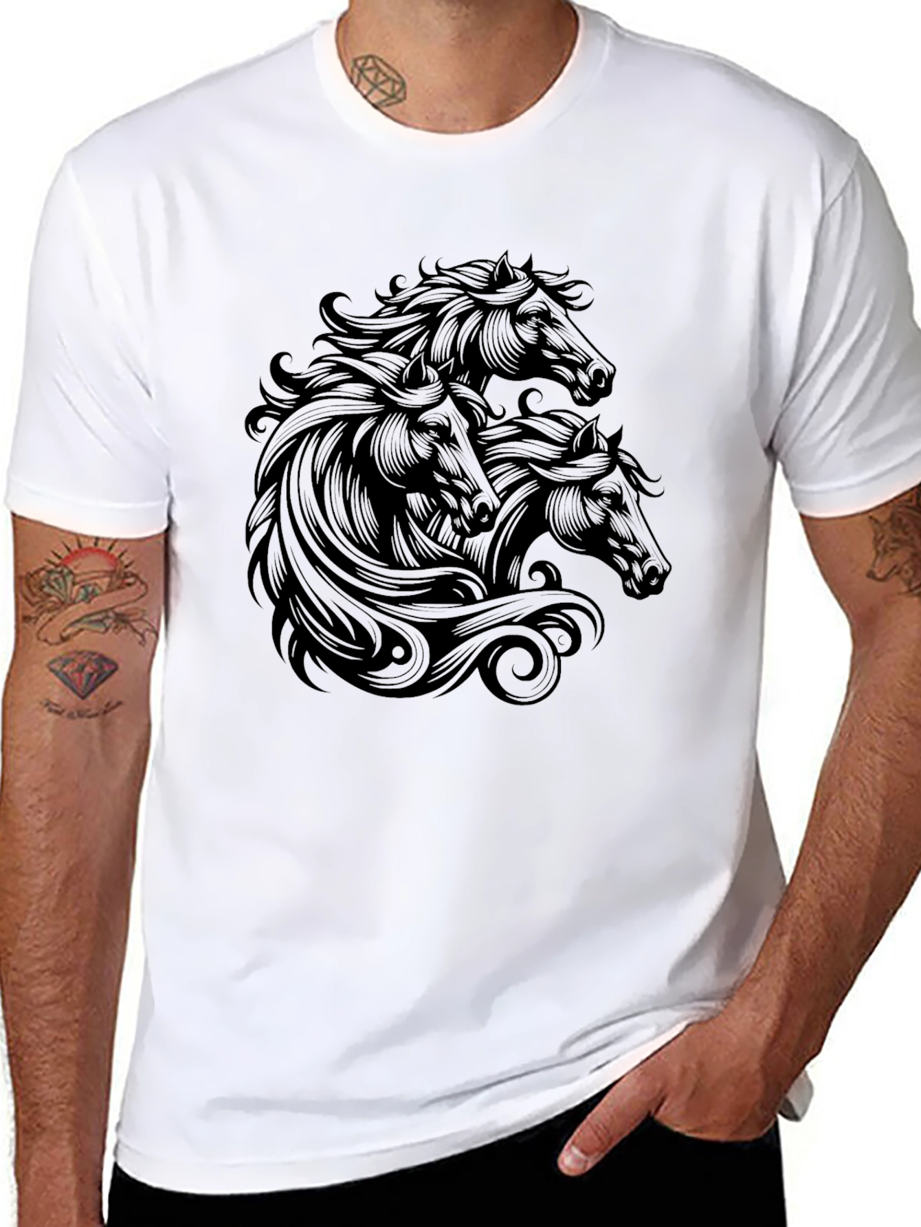 Black Black Horse T-Shirt - Graphic Tee for Men view 8