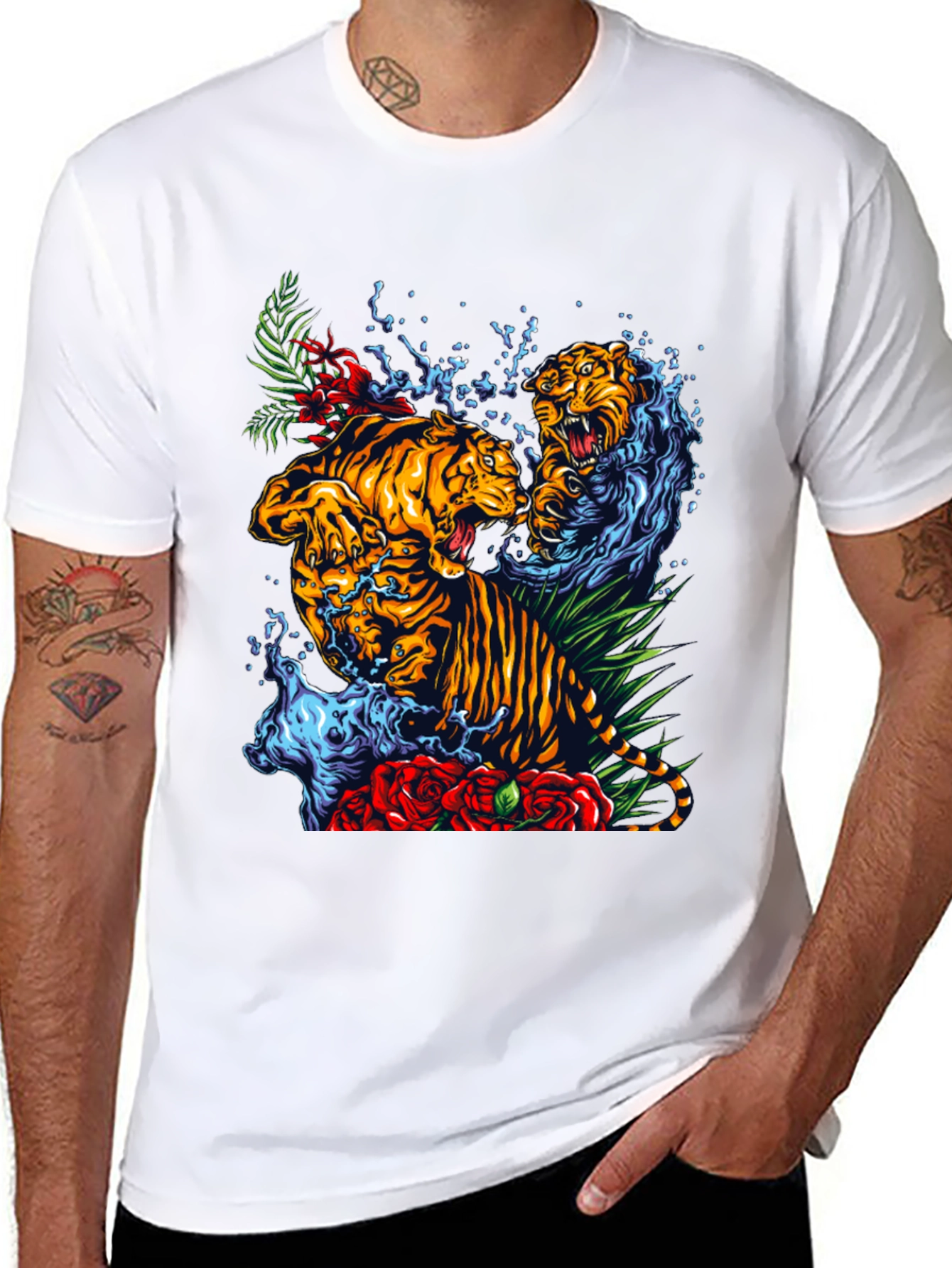Black Tiger Splash Graphic Tee - Bold Animal Print T-Shirt view 8