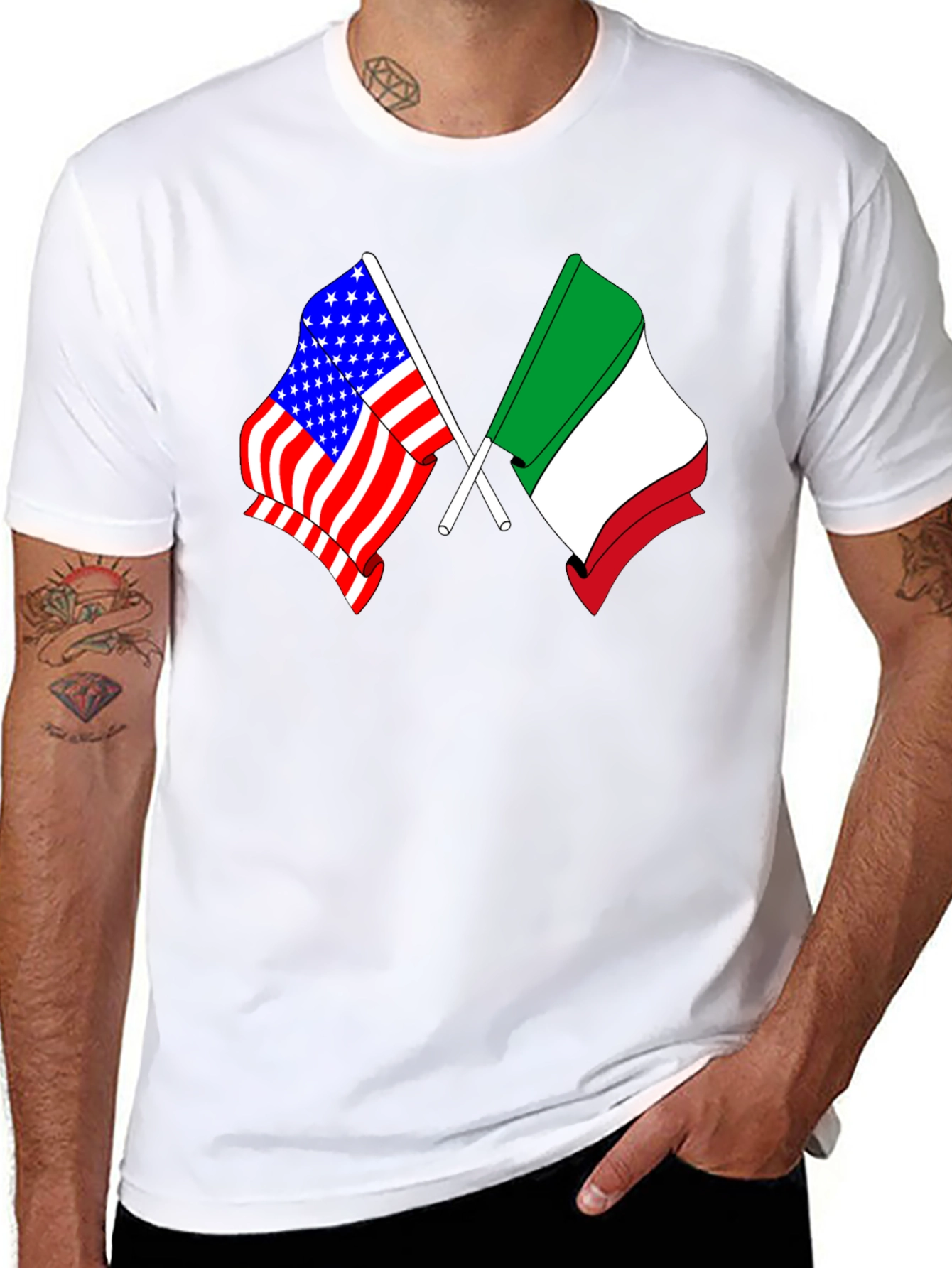 Black USA Italy Flags Graphic T-Shirt view 8
