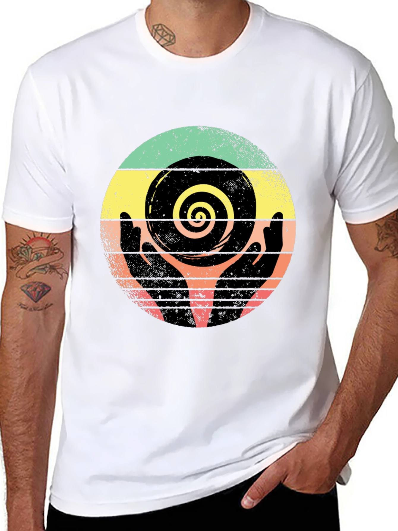 Black Retro Hands Spiral Graphic Tee view 8