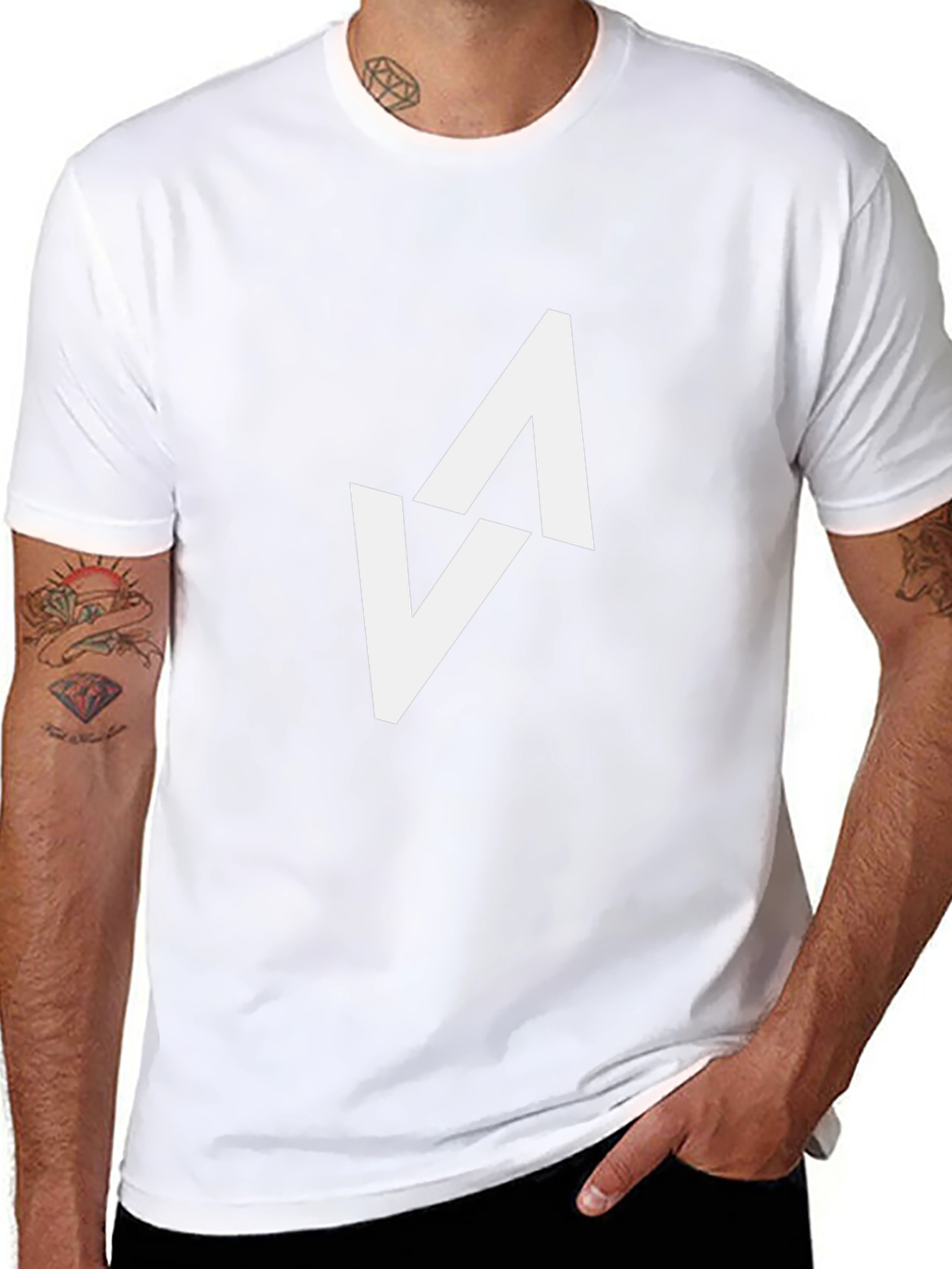 Modern Black T-Shirt with Abstract White Arrow Design - 8