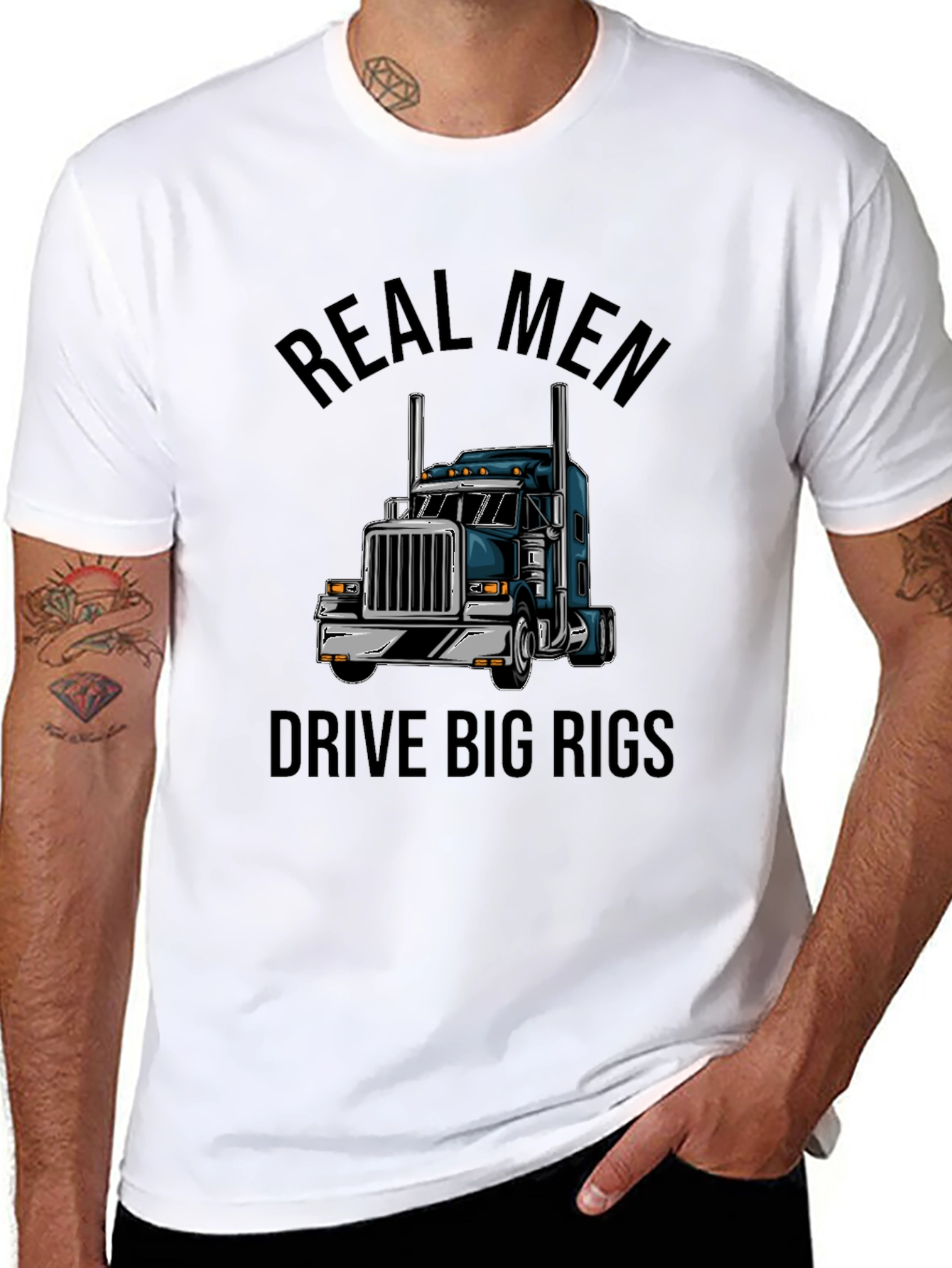 Black Real Men Drive Big Rigs Black T-Shirt view 8