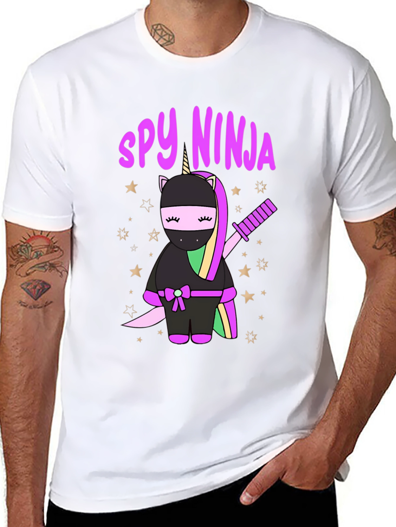 Black Spy Ninja Unicorn Graphic T-Shirt view 8