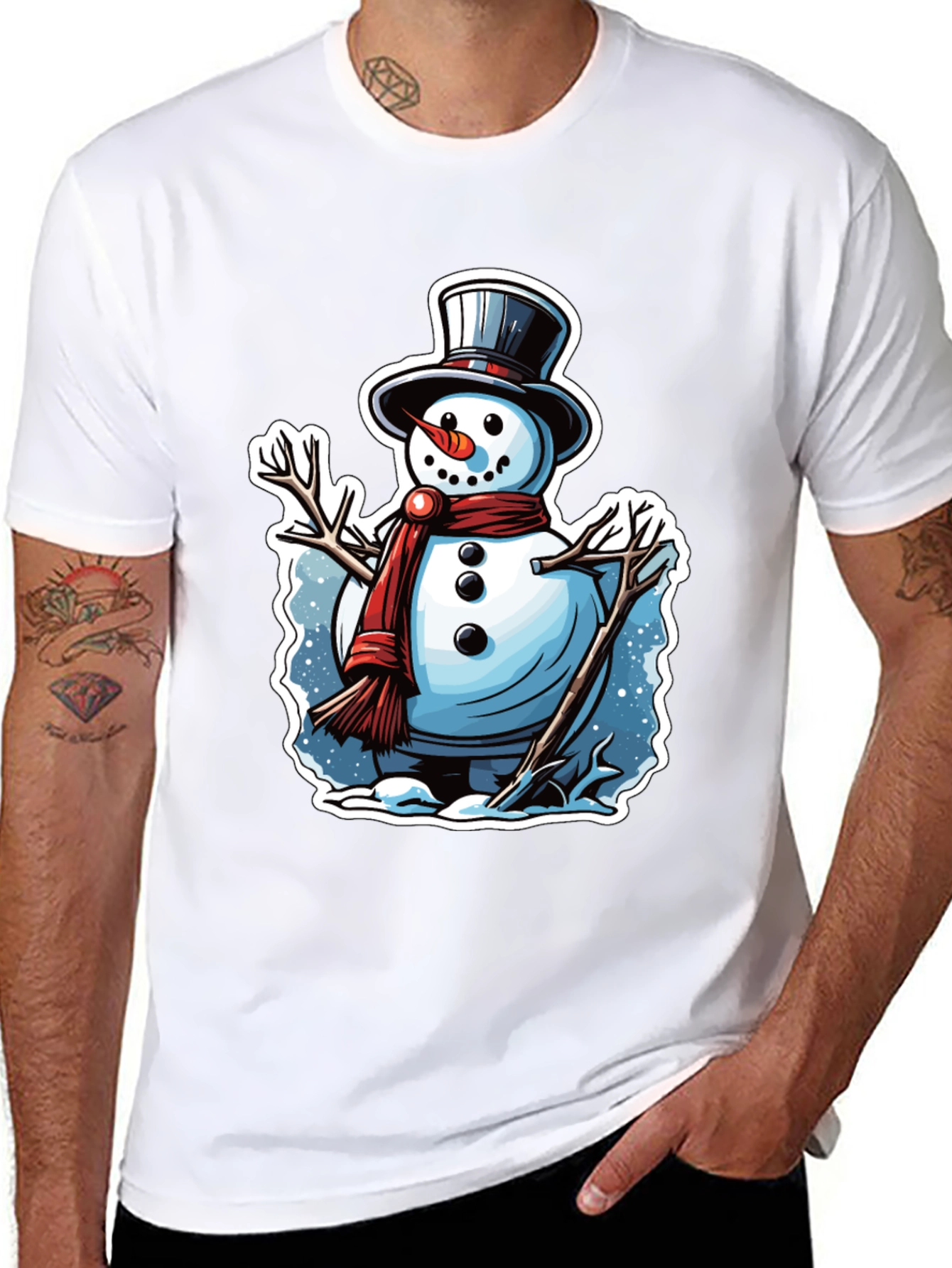 Black Festive Snowman Graphic Tee view 8