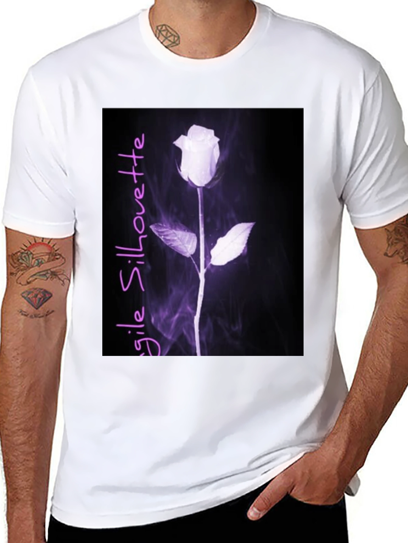 Black Fragile Silhouette Rose Graphic Tee - Black view 8