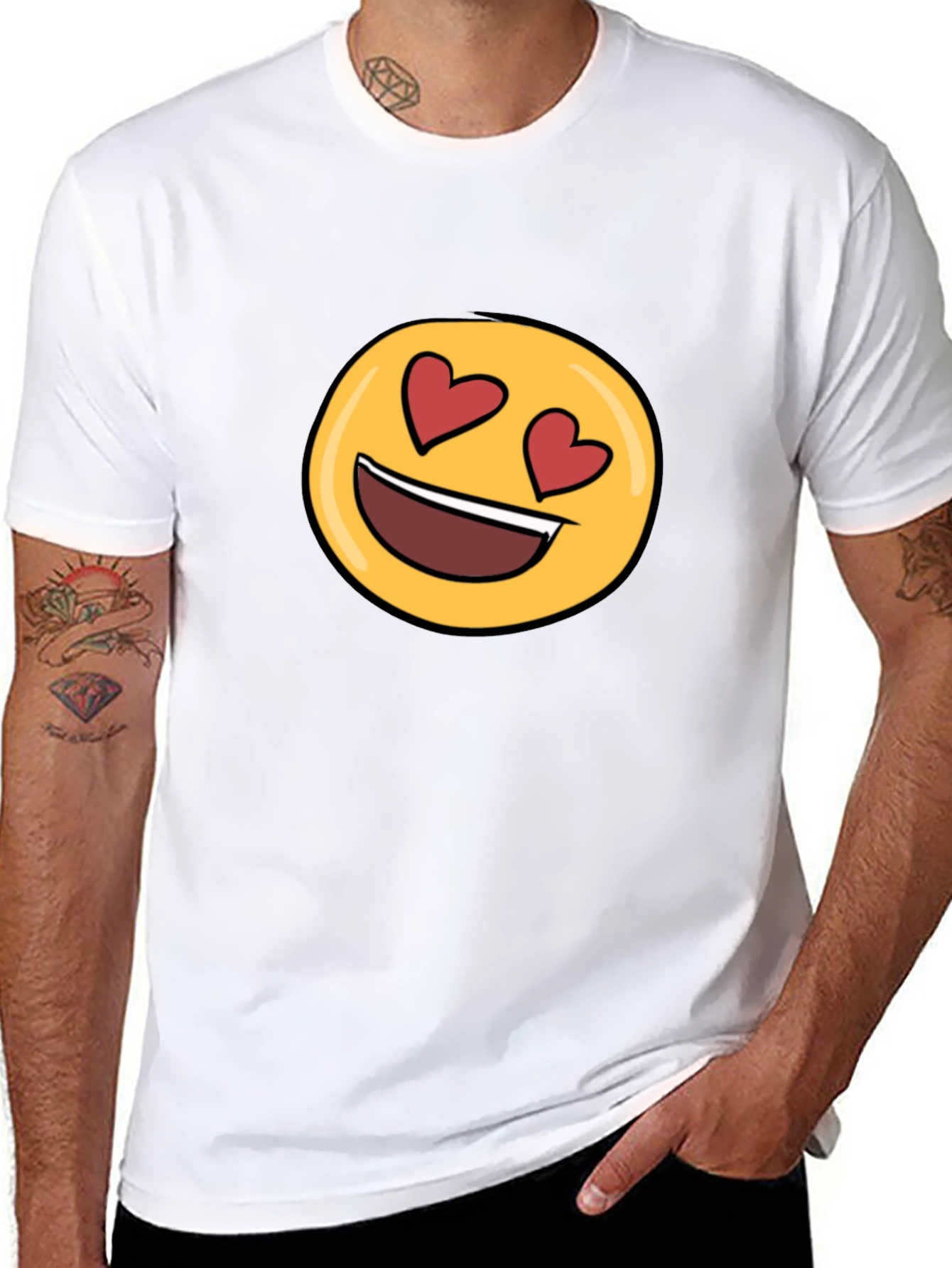 Black Emoji Heart Eyes Black T-Shirt - Express Your Love! view 8