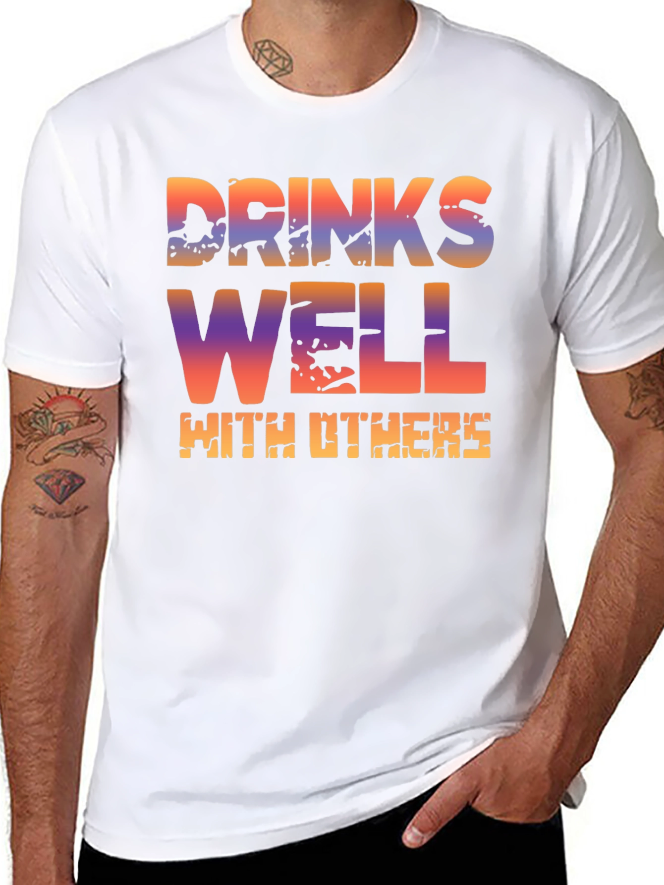 Black Drinks Well With Others T-Shirt - Novelty Graphic Tee view 8