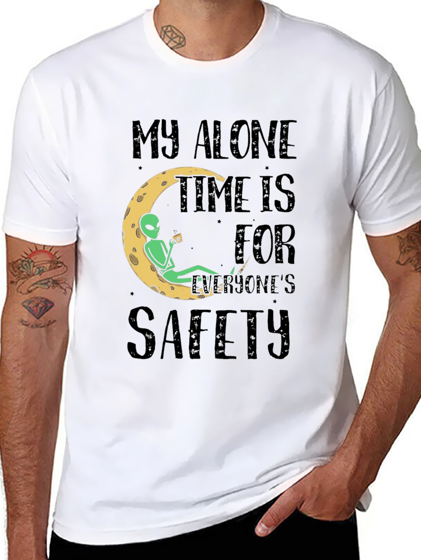 Black Alien Moon Time T-Shirt - My Alone Time Is For Everyone's Safety Tee view 8