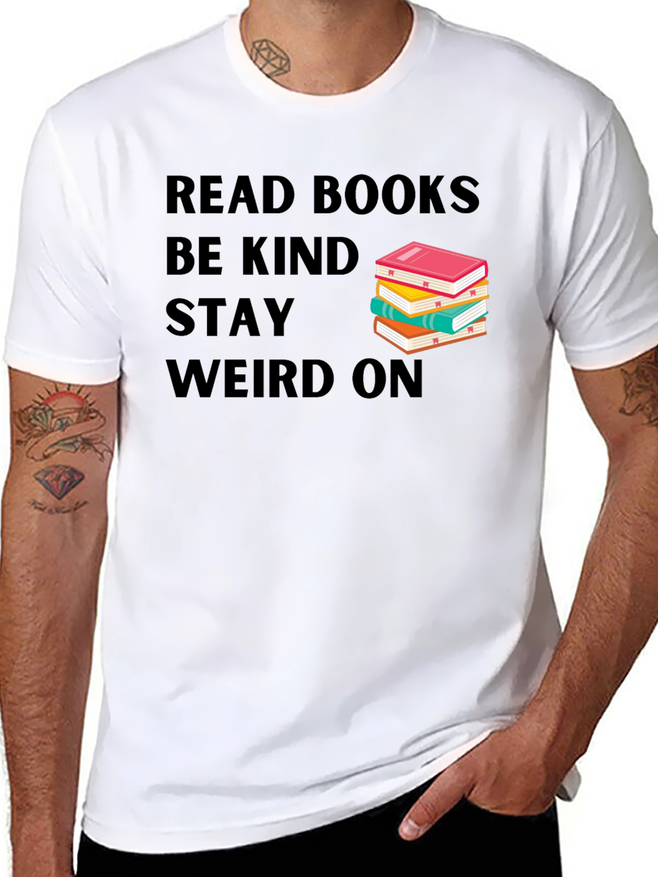 Black Read Books Be Kind Stay Weird T-Shirt view 8