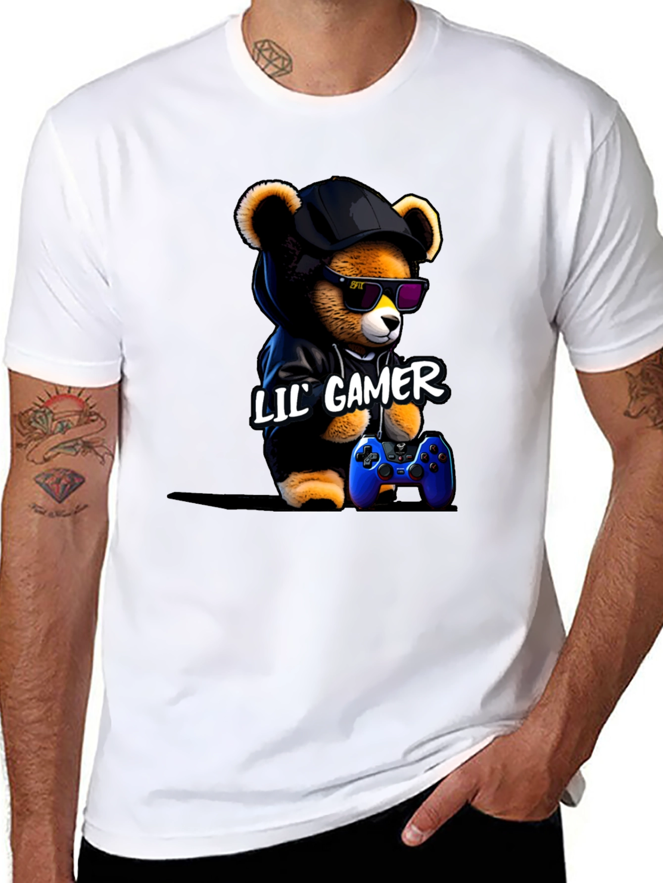 Black Lil' Gamer Bear T-Shirt view 8