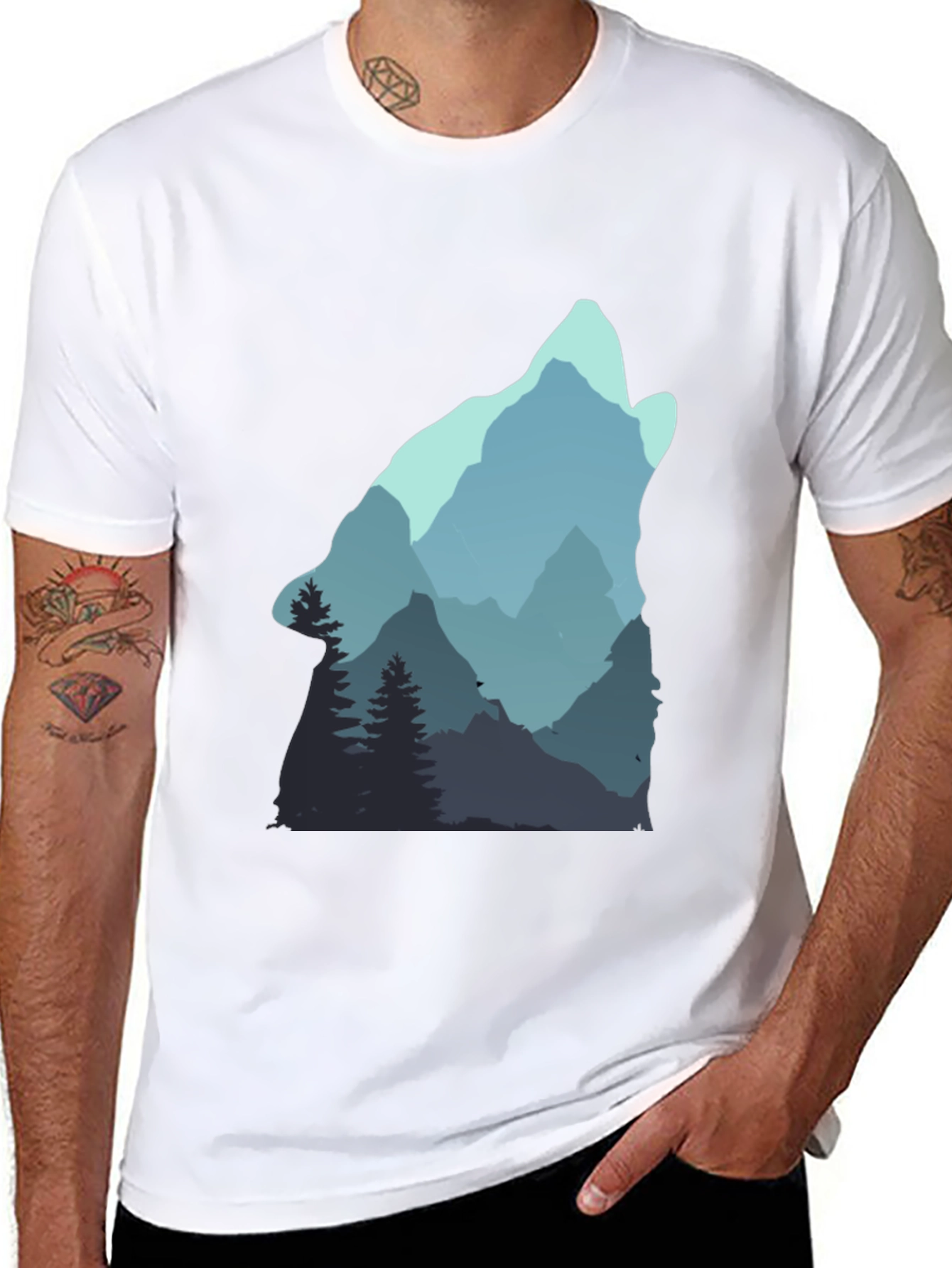 Black Nature Wolf Graphic Tee - Men's Black T-Shirt view 8