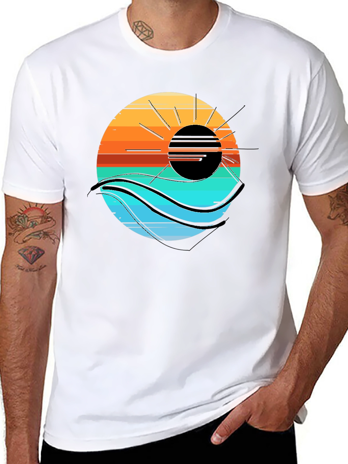 Black Sunset Wave Graphic Tee - Cool Coastal Style view 8