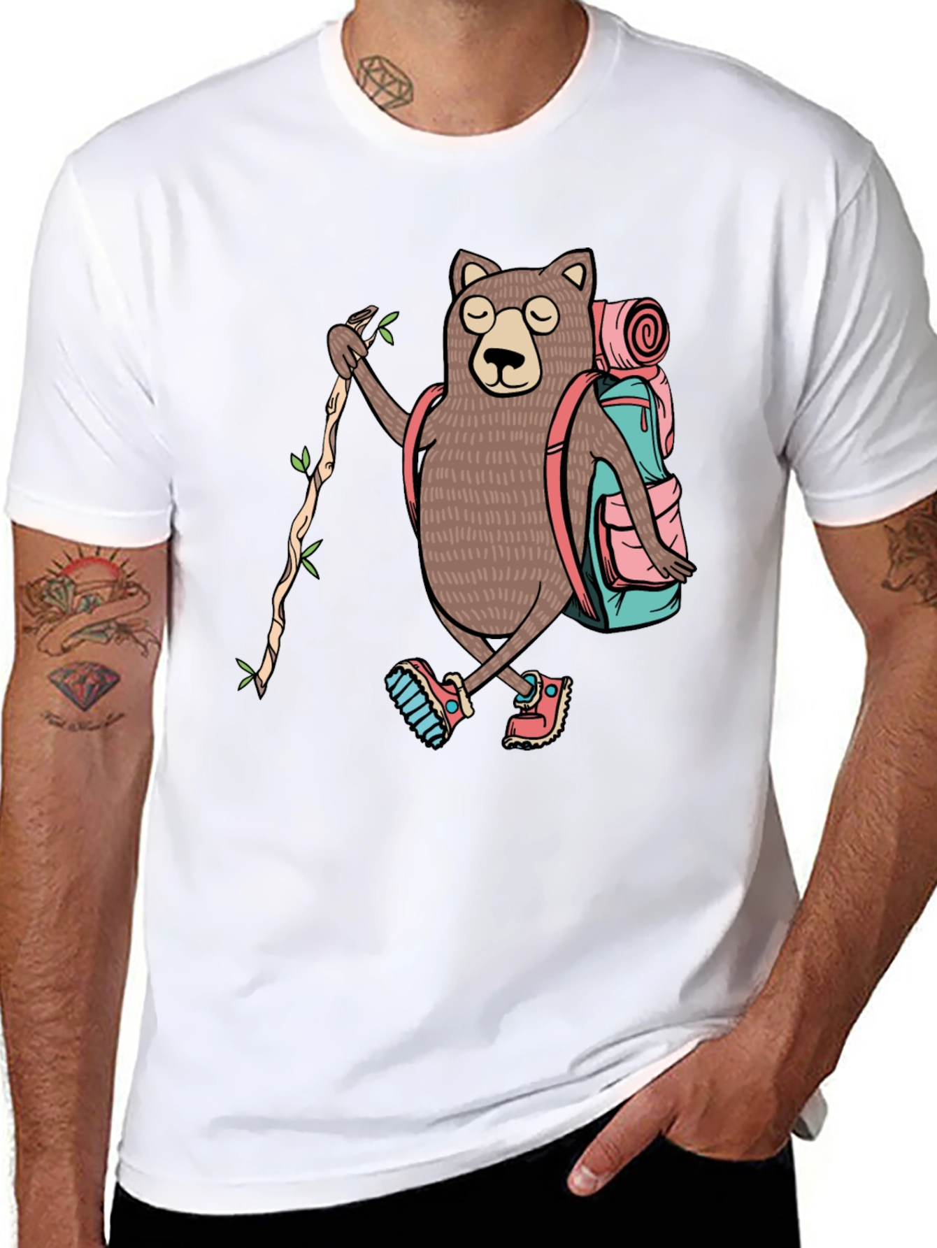 Black Hiking Bear Graphic T-Shirt view 8