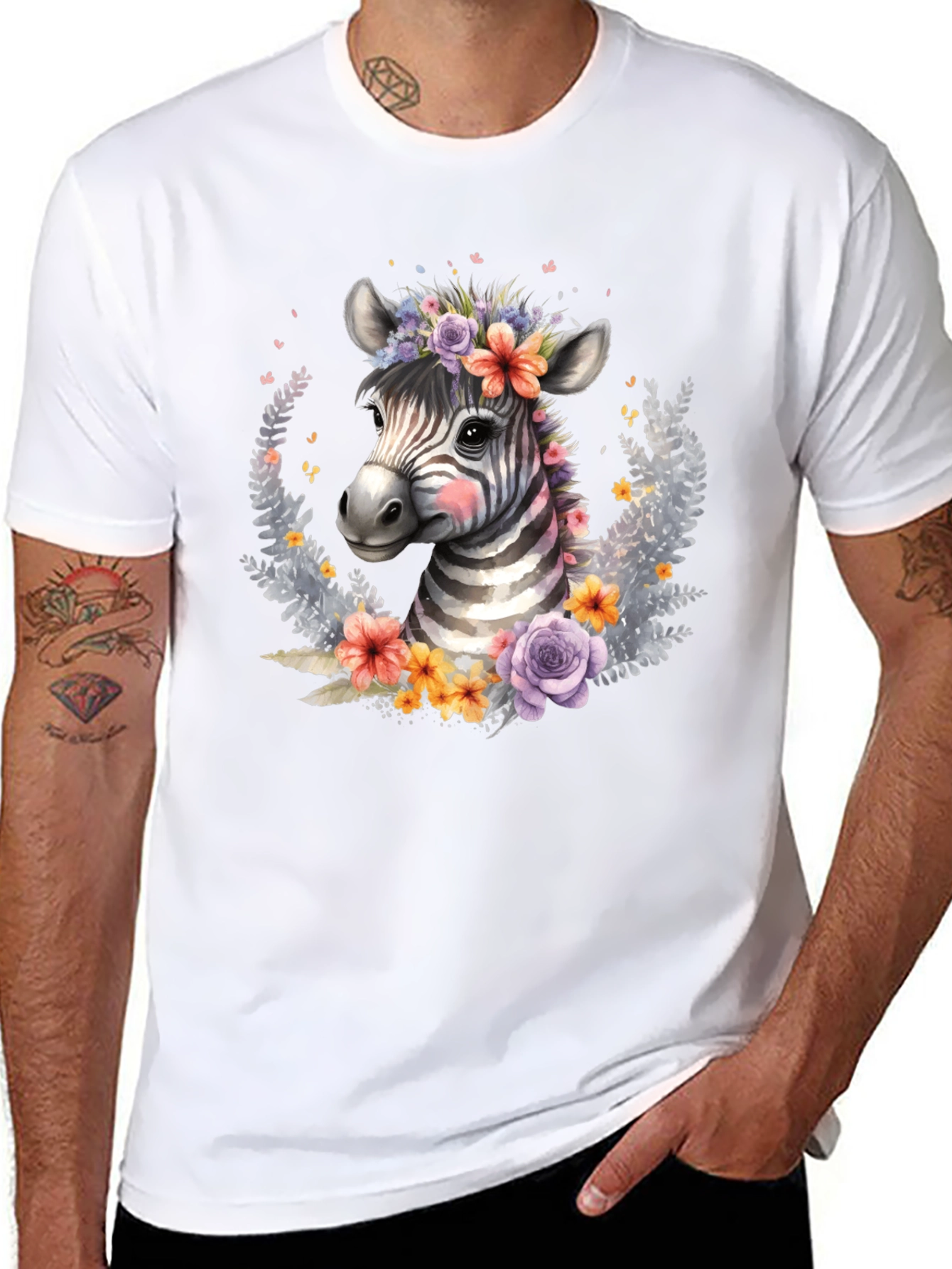 Black Floral Zebra Graphic T-Shirt - Unisex view 8