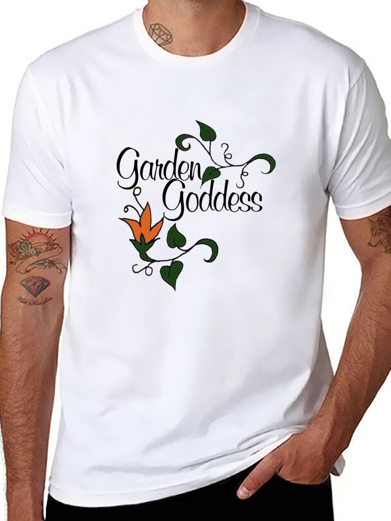 Black Garden Goddess T-Shirt - Floral Design view 8
